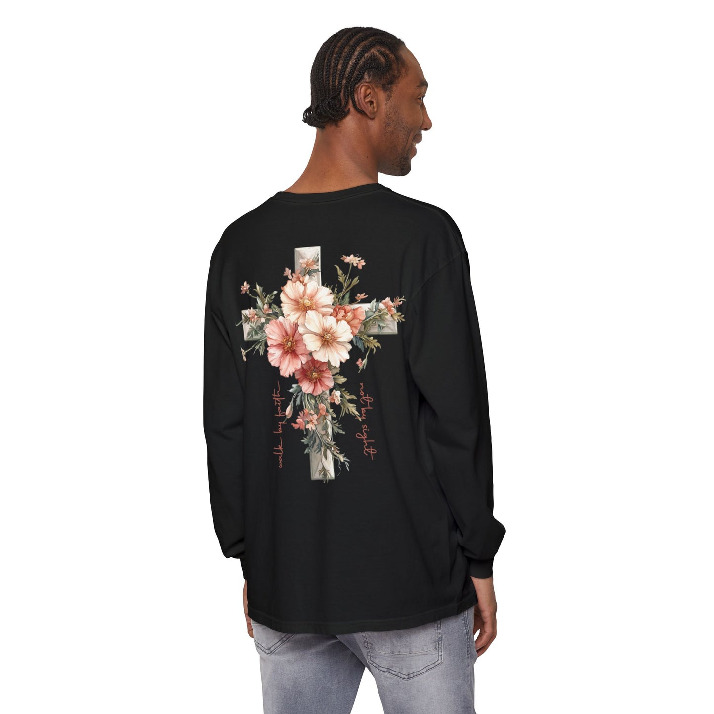 Jesus Is the Light Floral Cross Long Sleeve Tee