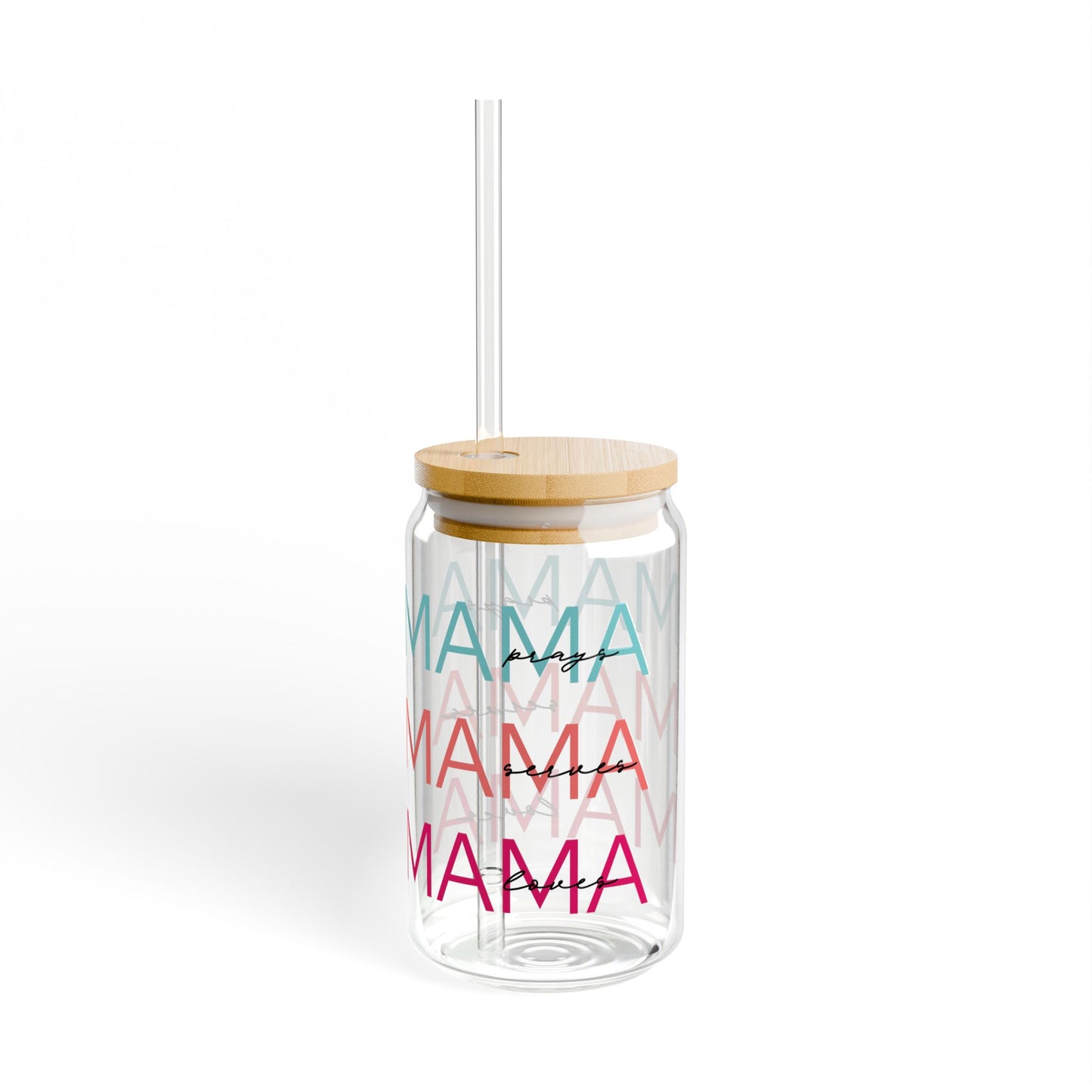 Mama Repeating Pattern Sipper Glass — 16oz Bamboo Lid Straw Tumbler