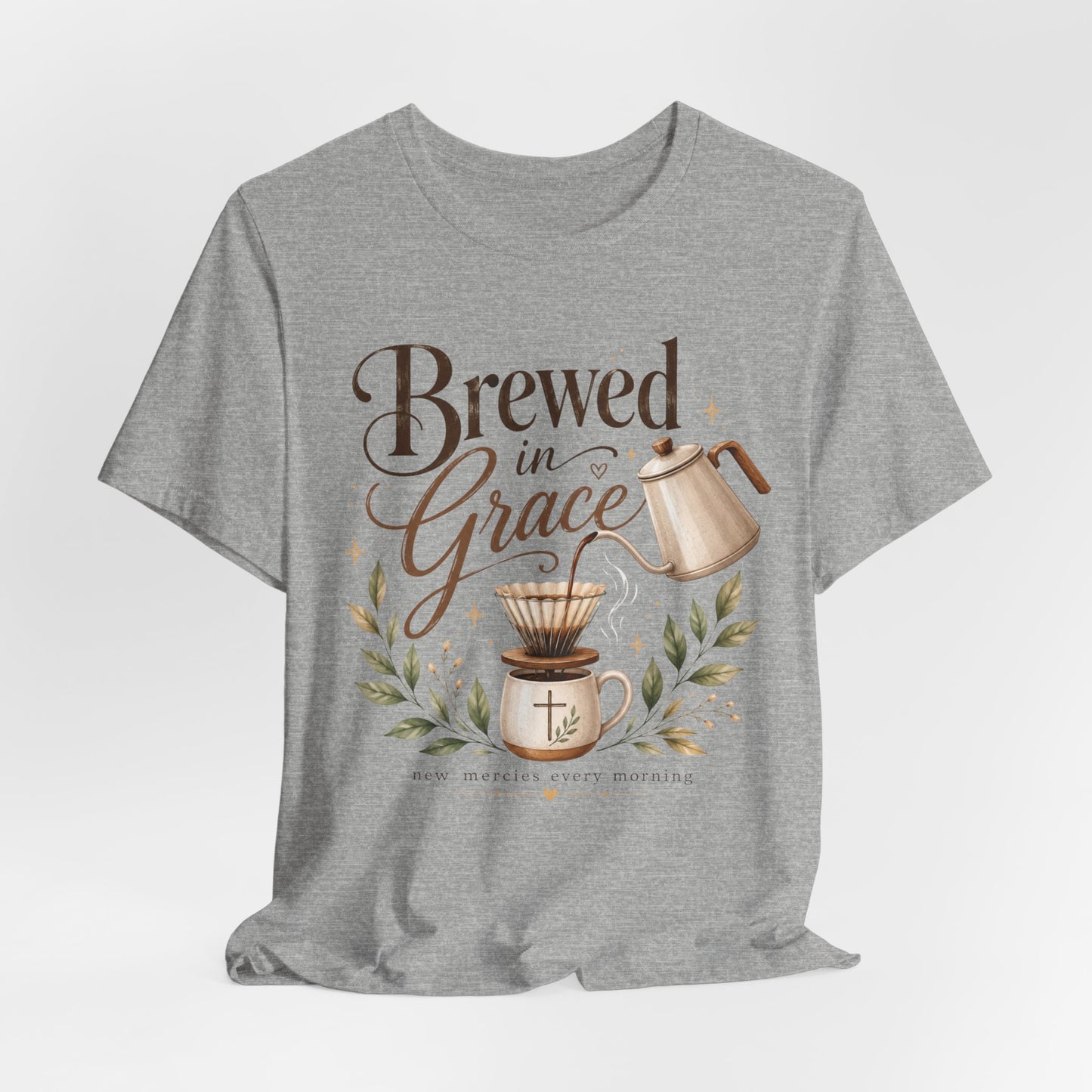 Brewed in Grace Coffee Tee — Faith & Coffee Graphic T-Shirt