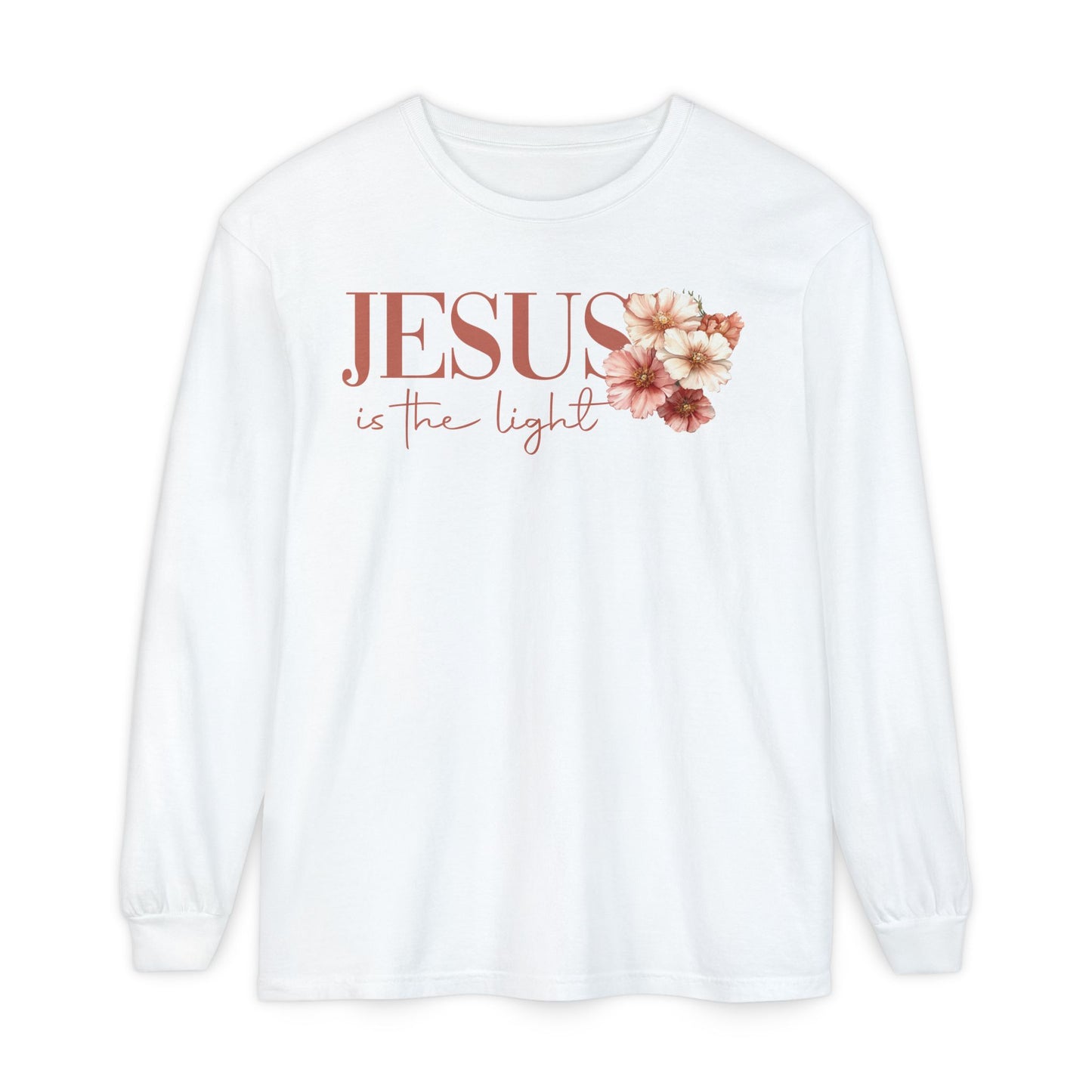 Jesus Is the Light Floral Cross Long Sleeve Tee