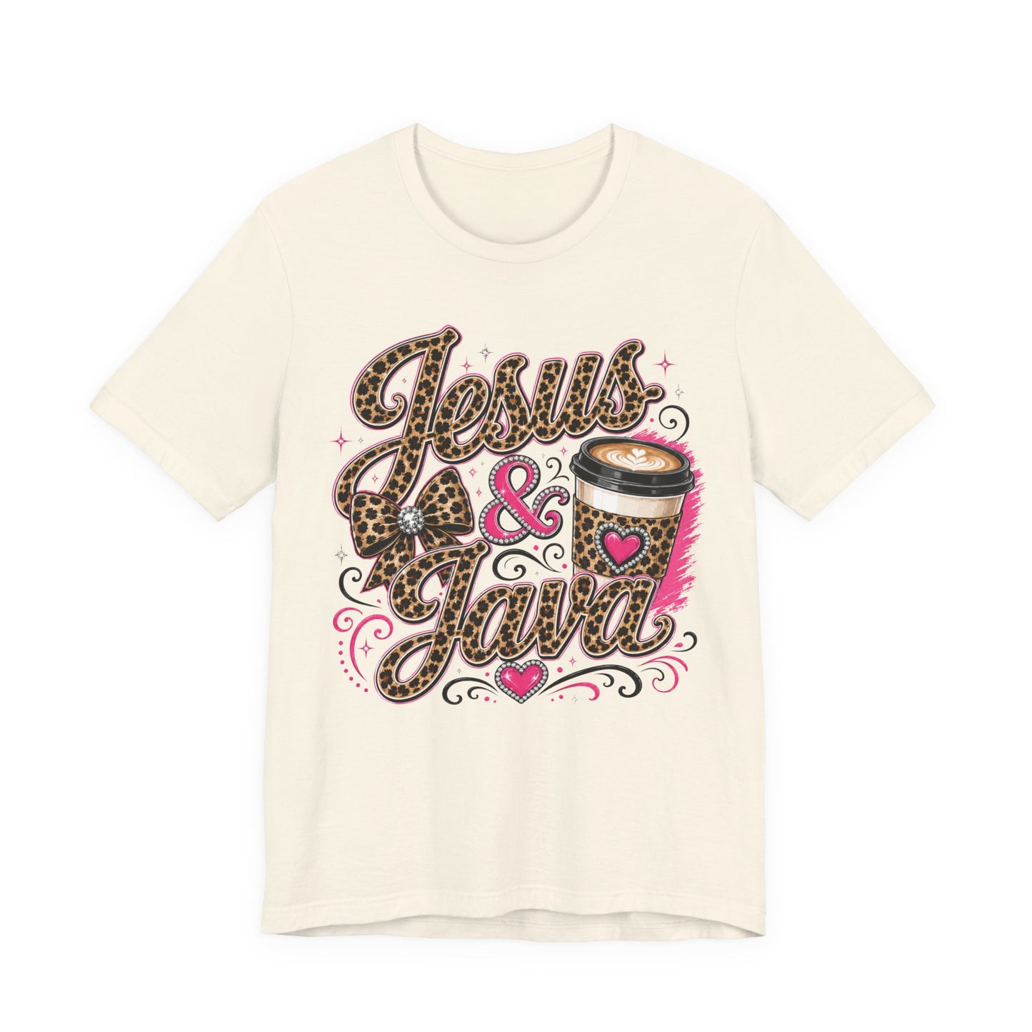 Jesus & Java Leopard Coffee Tee — Faith-Inspired Graphic T-Shirt