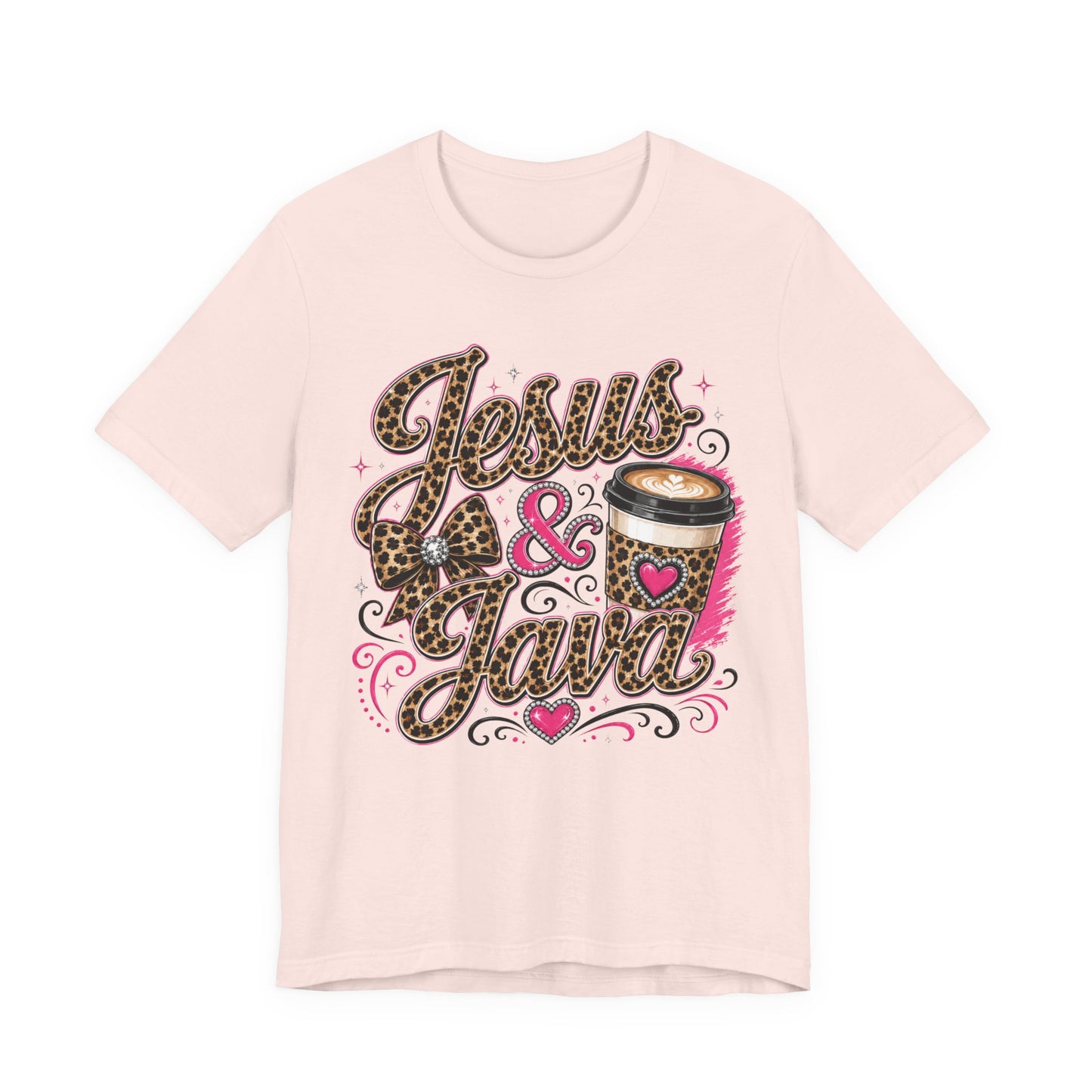 Jesus & Java Leopard Coffee Tee — Faith-Inspired Graphic T-Shirt