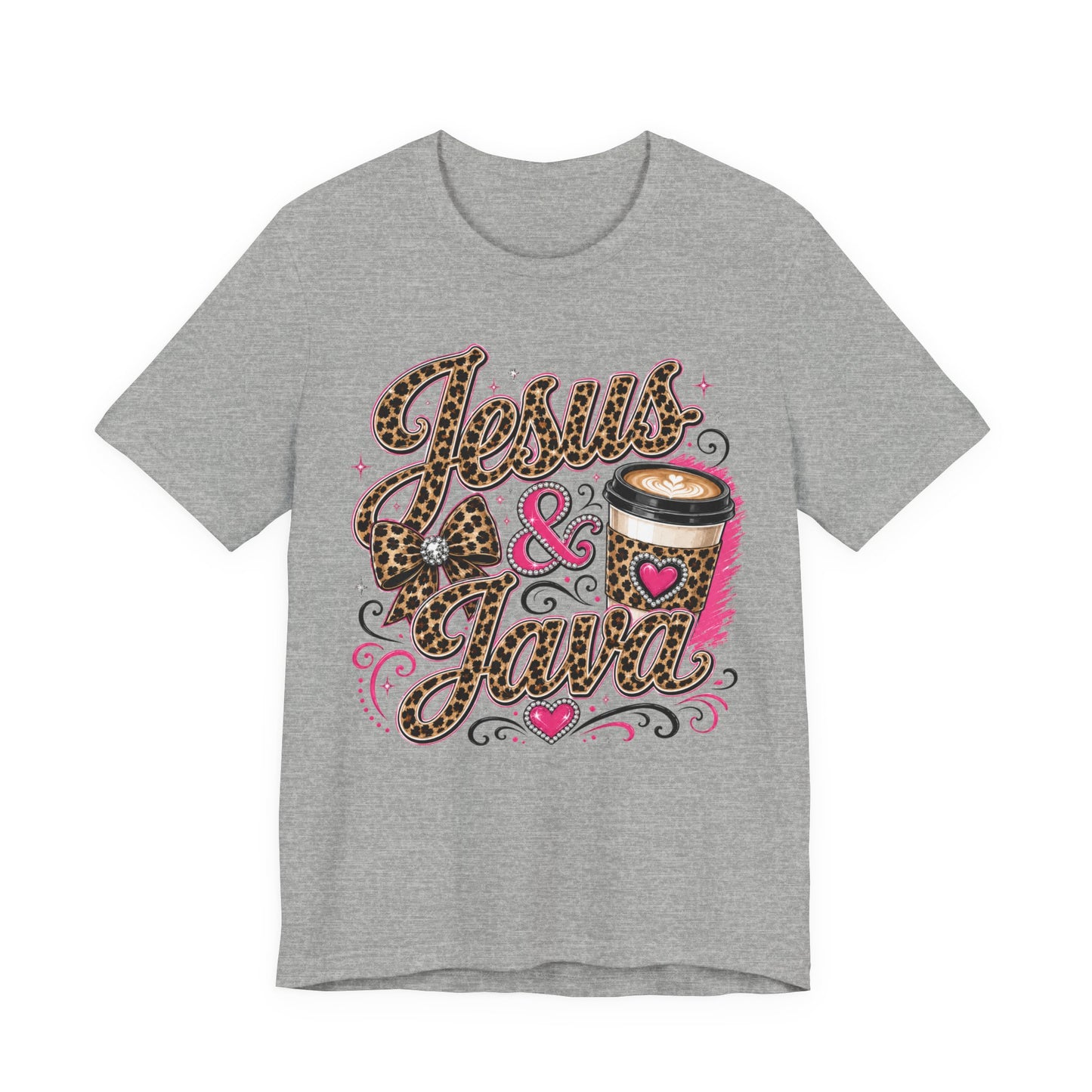 Jesus & Java Leopard Coffee Tee — Faith-Inspired Graphic T-Shirt