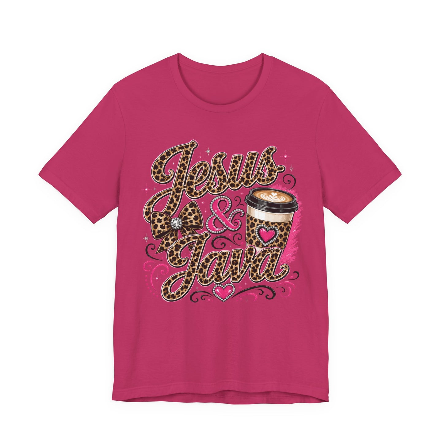 Jesus & Java Leopard Coffee Tee — Faith-Inspired Graphic T-Shirt