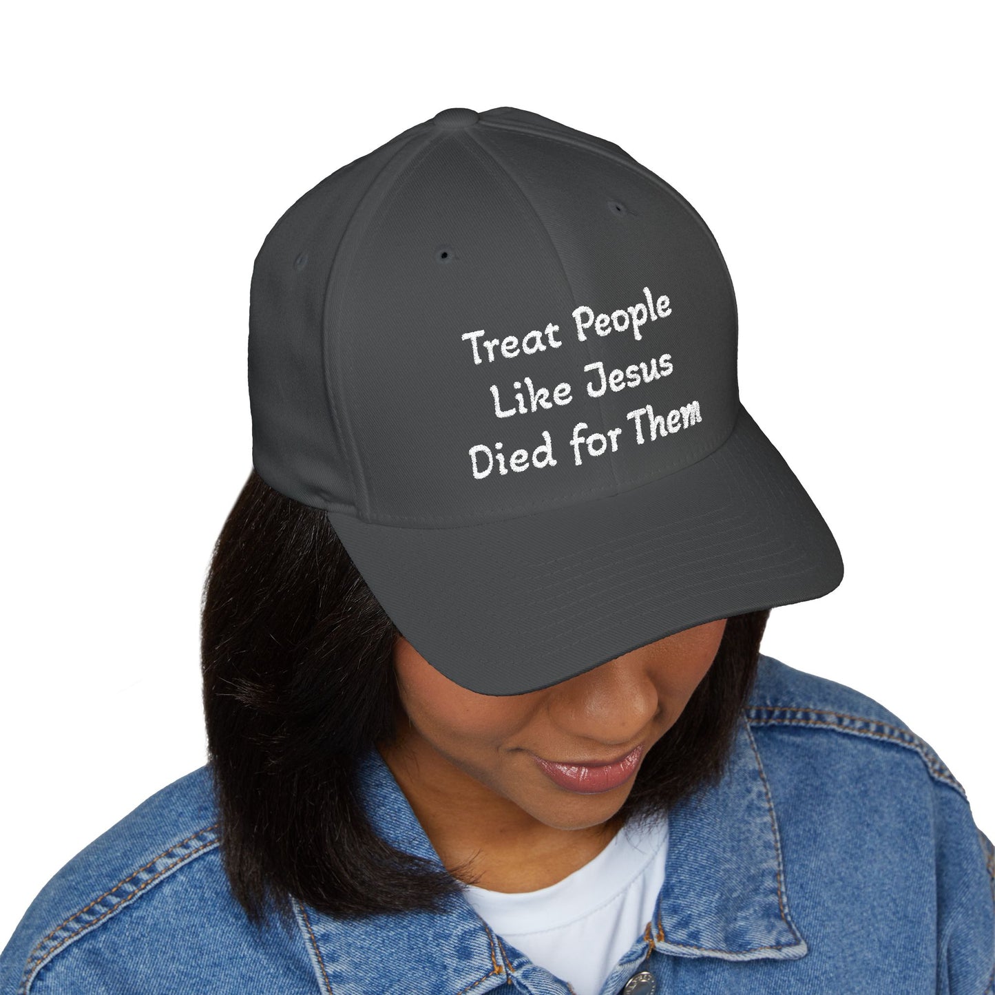 Embroidered Christian Baseball Cap — "Treat People Like Jesus Died for Them"