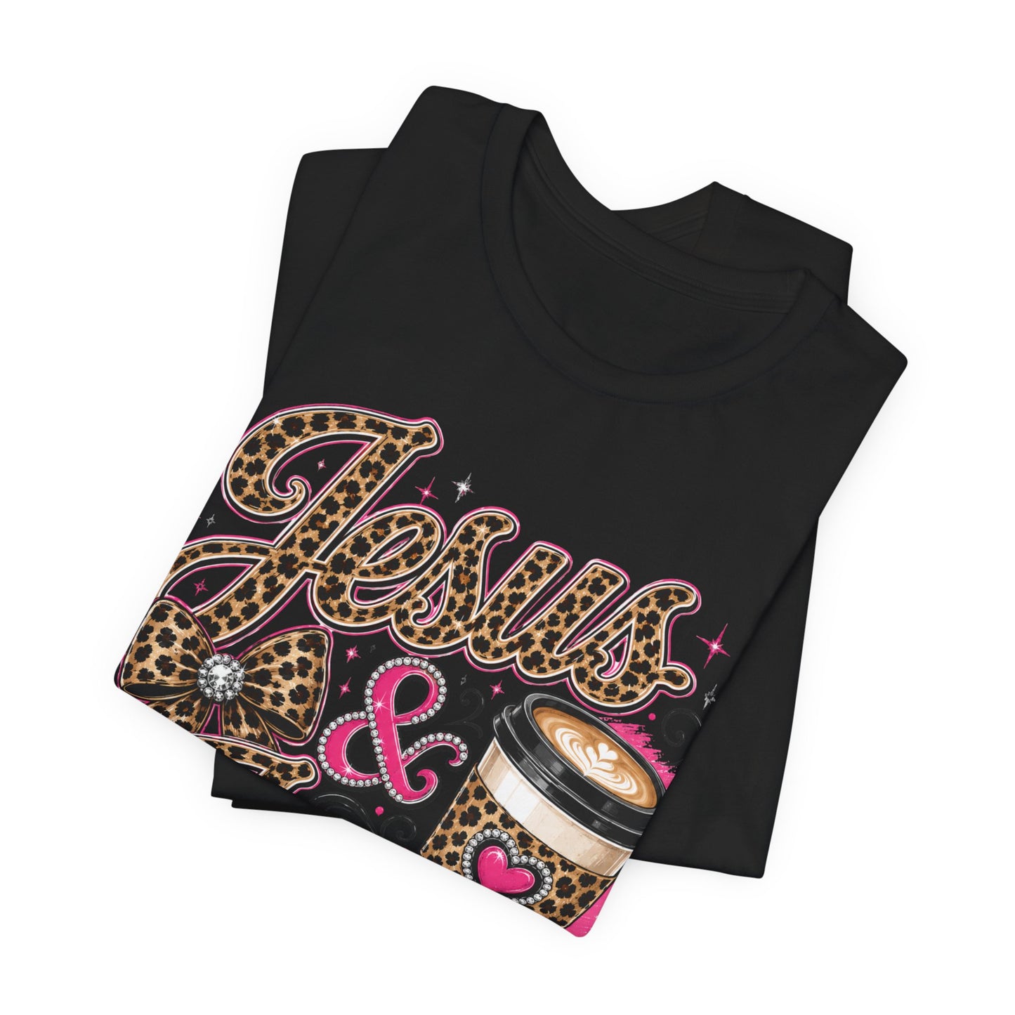Jesus & Java Leopard Coffee Tee — Faith-Inspired Graphic T-Shirt