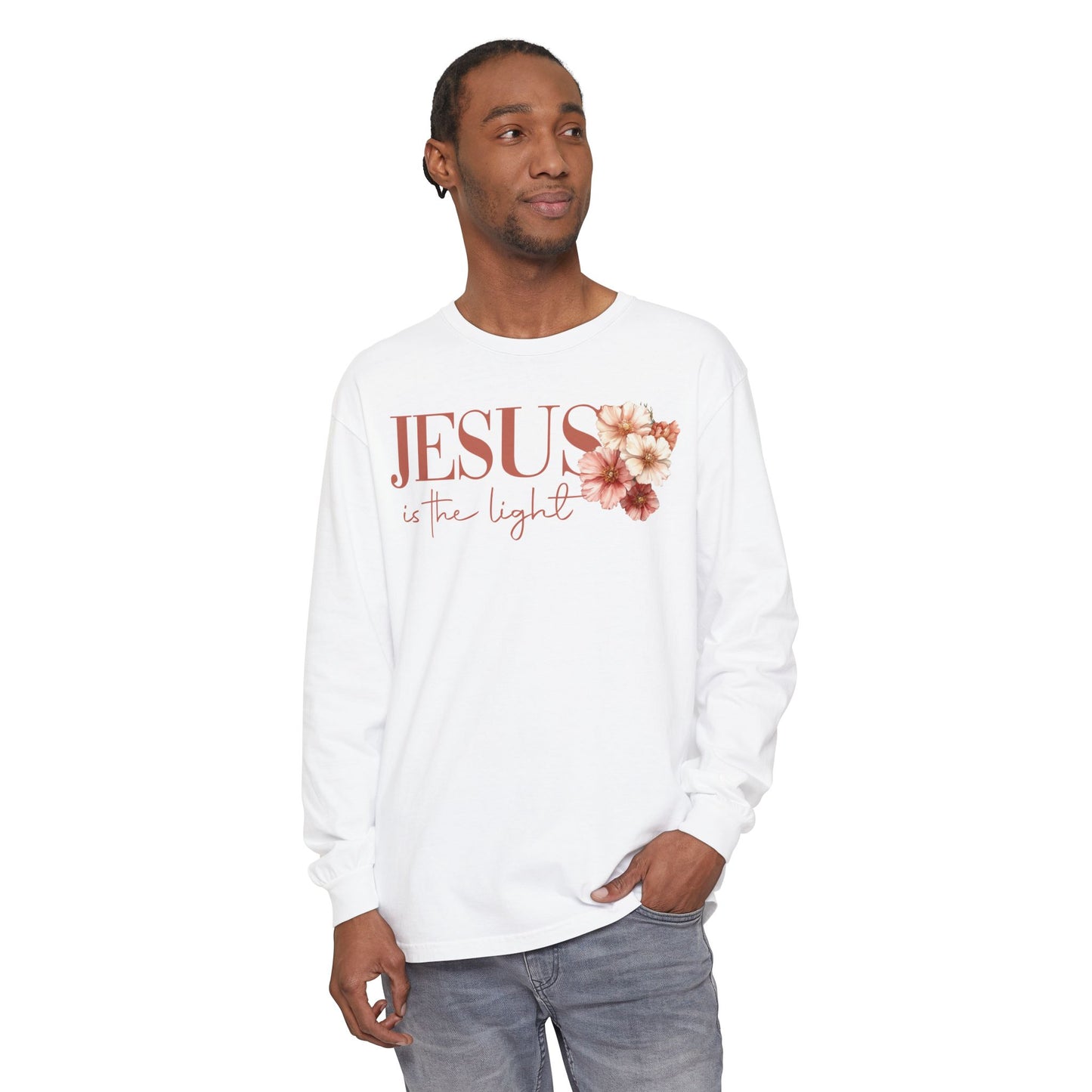 Jesus Is the Light Floral Cross Long Sleeve Tee