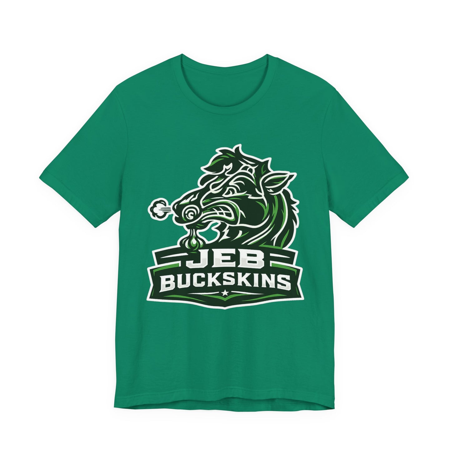Jeb Buckskins Team Logo T-Shirt — Mascot Sports Tee (White)