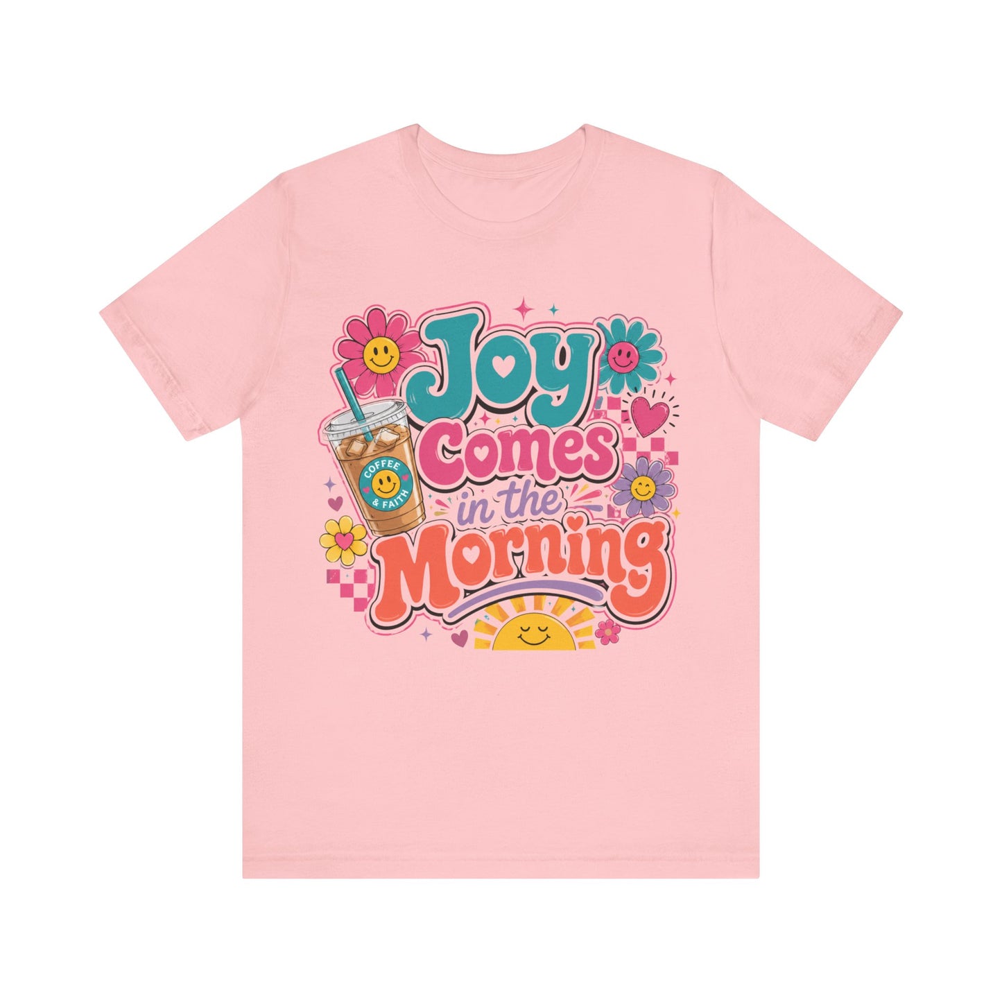 Joy Comes in the Morning Tee — Retro Floral Sunrise Coffee T‑Shirt