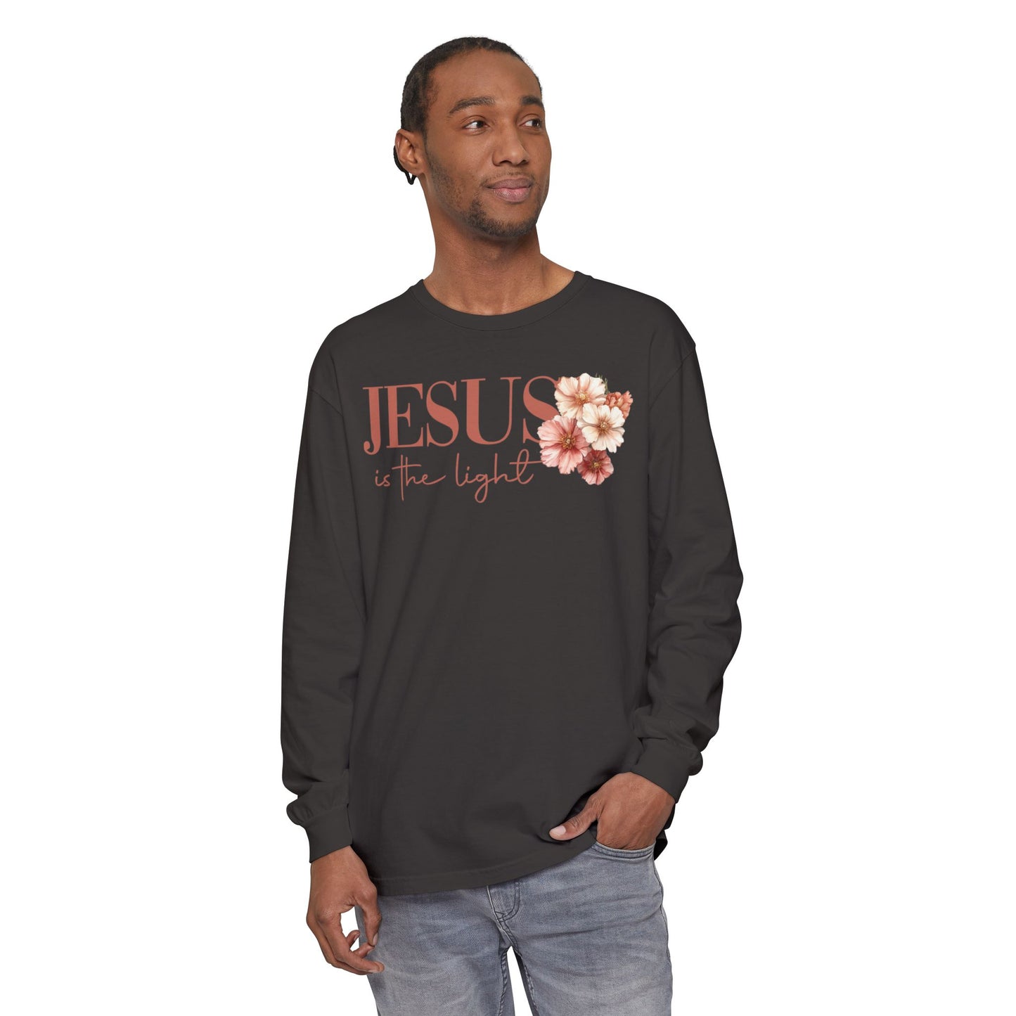 Jesus Is the Light Floral Cross Long Sleeve Tee