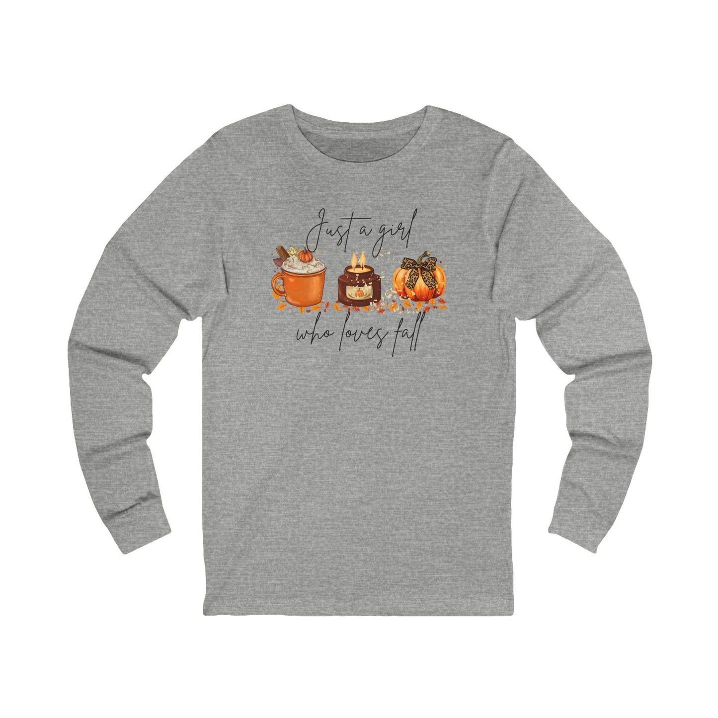 Fall Coffee & Pumpkin Long Sleeve Tee - "Just a Girl Who Loves Fall"