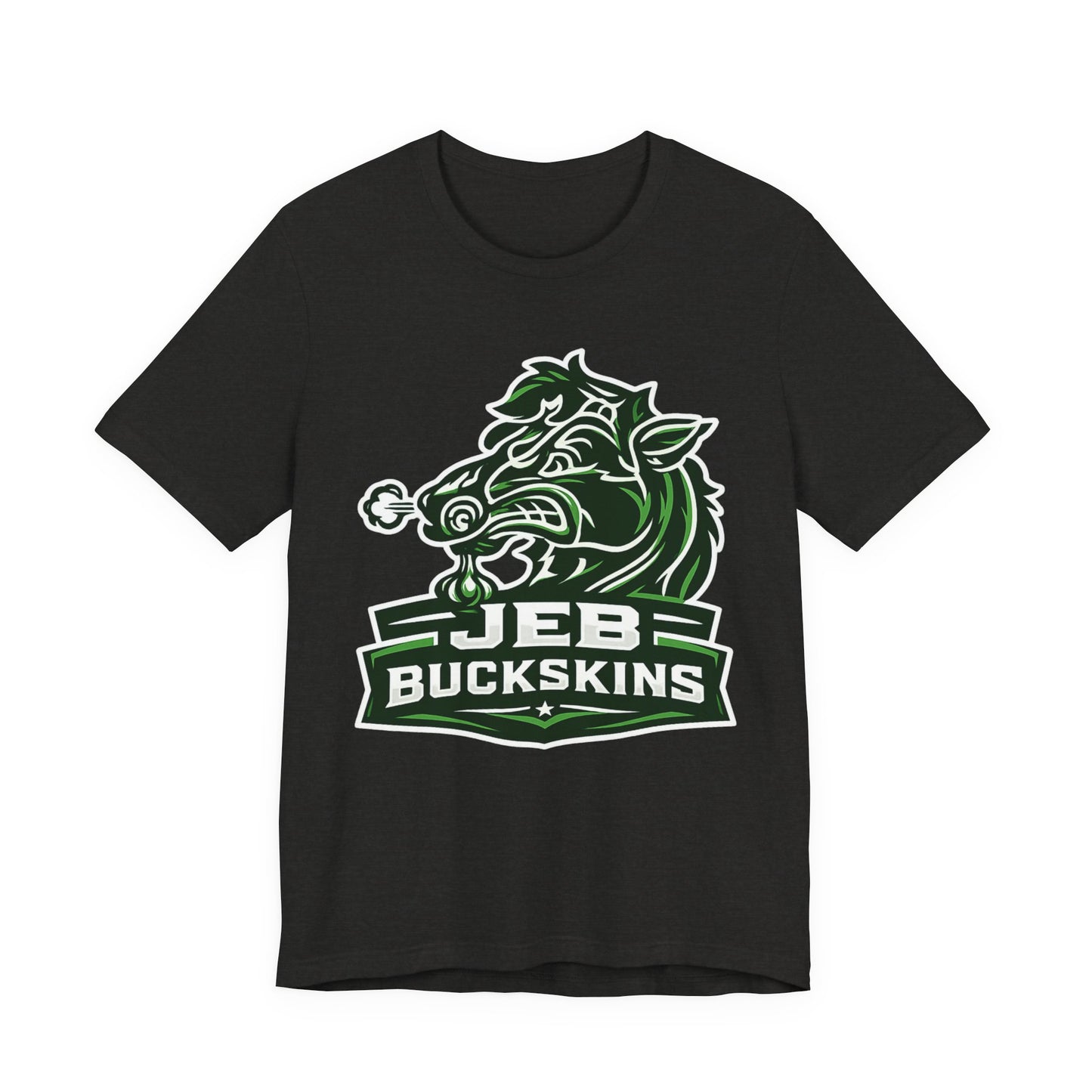 Jeb Buckskins Team Logo T-Shirt — Mascot Sports Tee (White)
