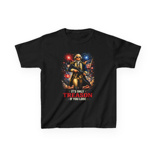 Kids Tee – Patriotic George Washington 'It's Only Treason If You Lose' Fireworks Design