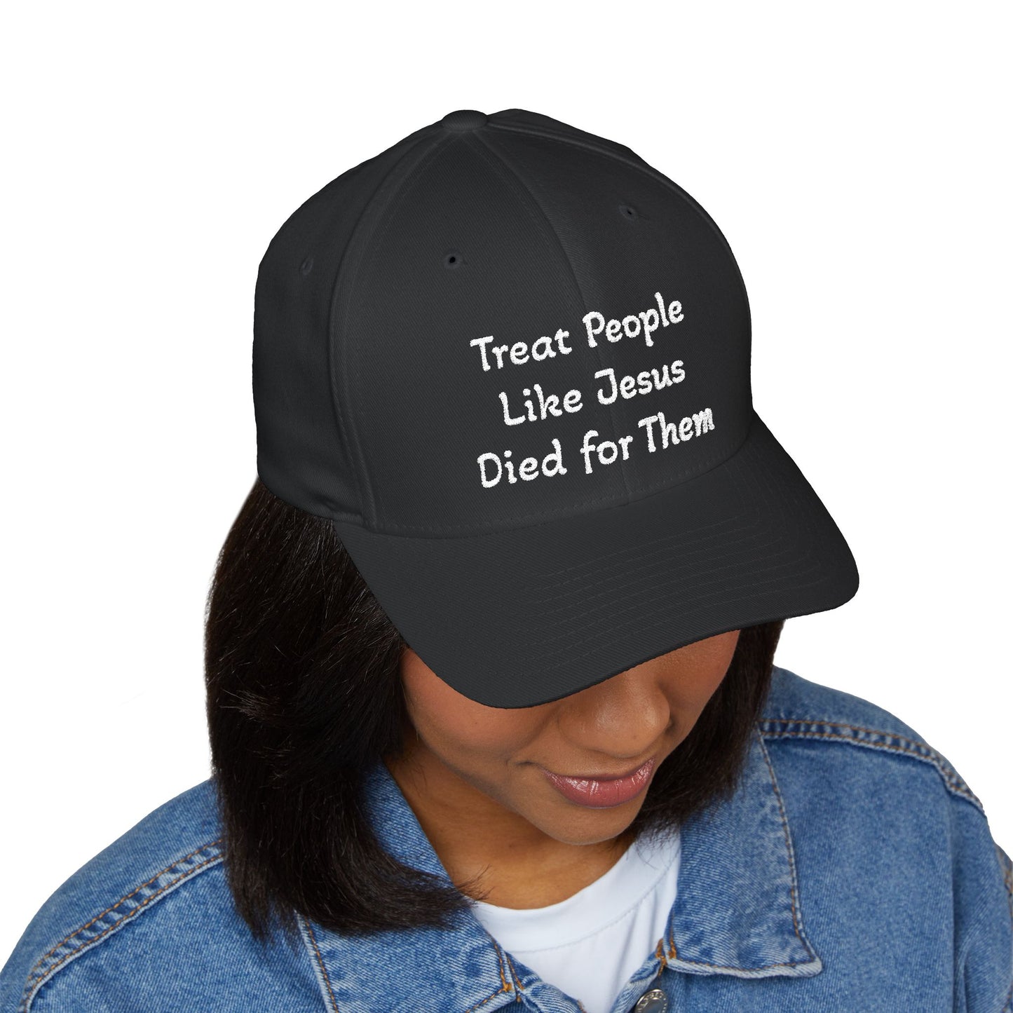 Embroidered Christian Baseball Cap — "Treat People Like Jesus Died for Them"