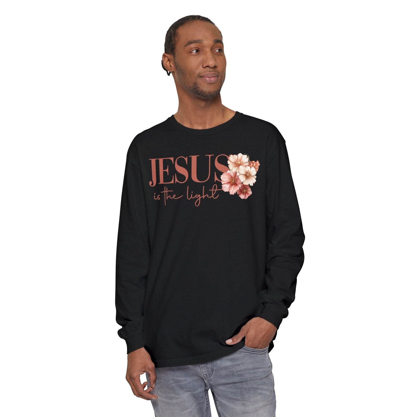Jesus Is the Light Floral Cross Long Sleeve Tee