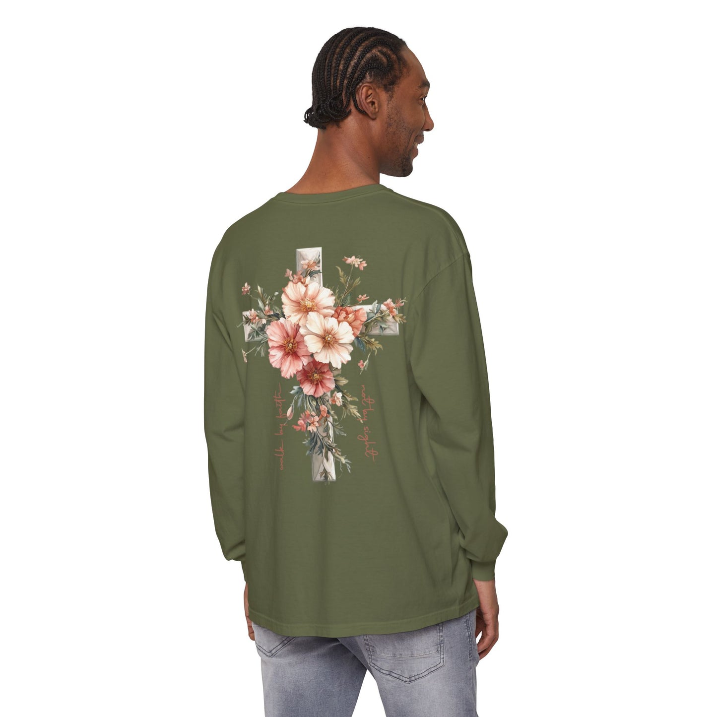 Jesus Is the Light Floral Cross Long Sleeve Tee