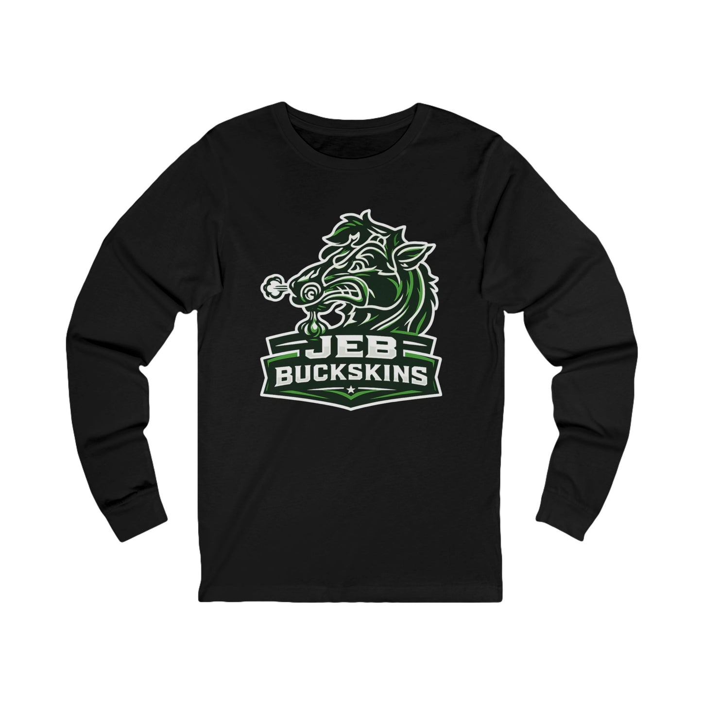 JEB Buckskins Long Sleeve Tee — Green Mascot Sports Logo Shirt