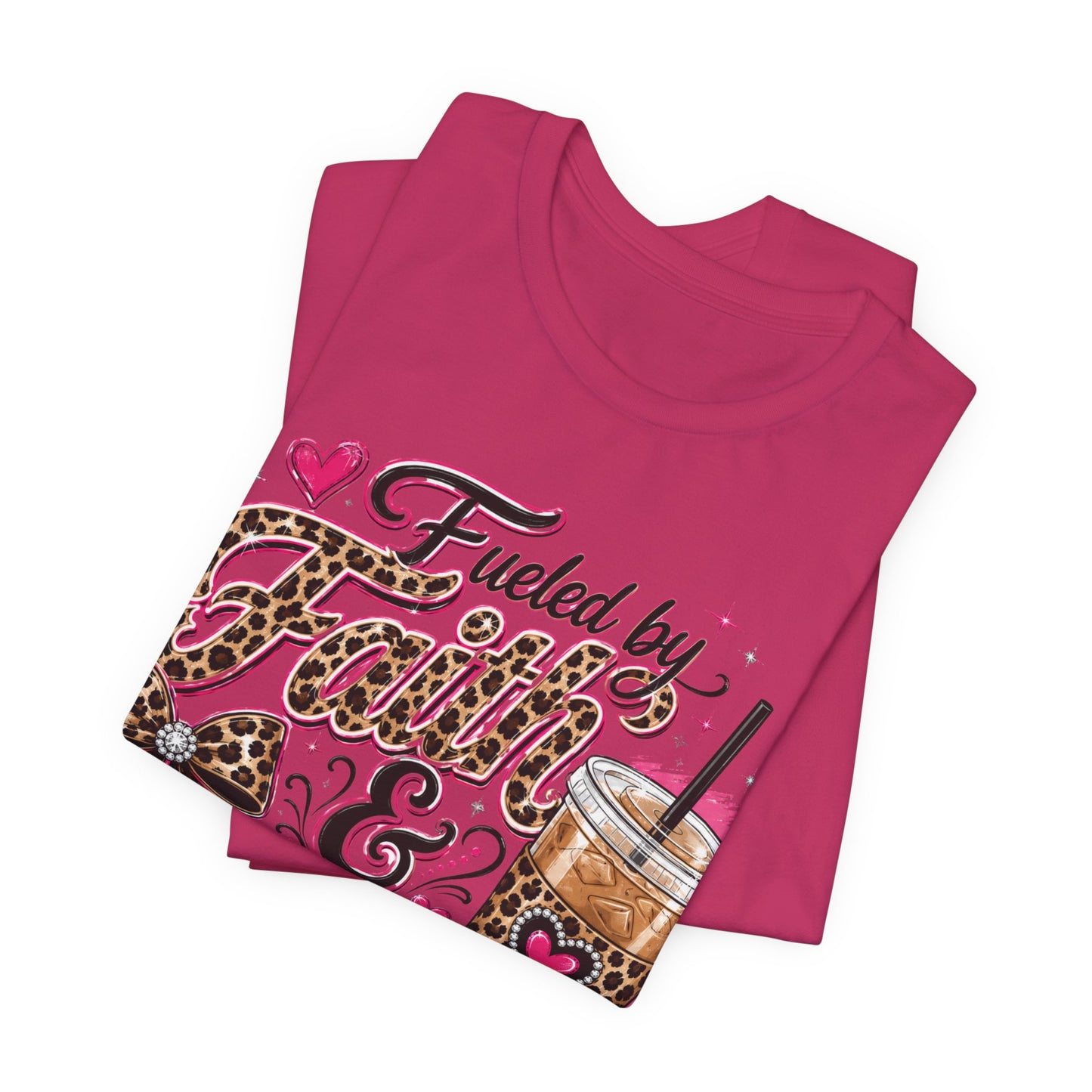 Faith & Coffee Graphic Tee — "Fueled by Faith & Coffee" Leopard Bow Design