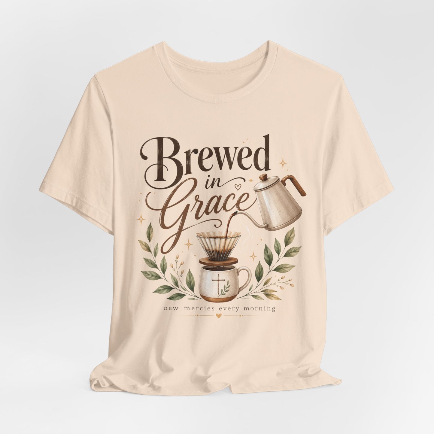 Brewed in Grace Coffee Tee — Faith & Coffee Graphic T-Shirt