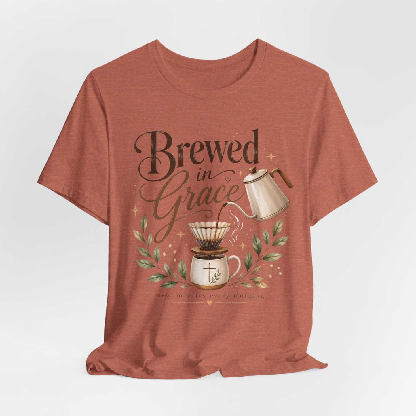 Brewed in Grace Coffee Tee — Faith & Coffee Graphic T-Shirt