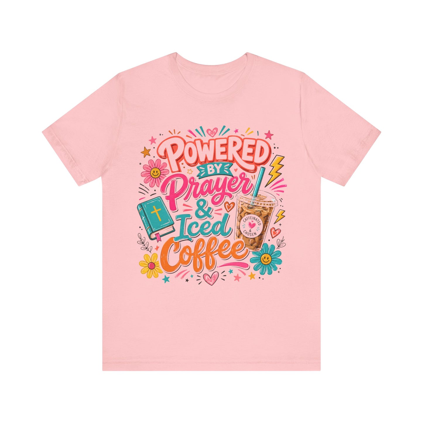 Prayer & Iced Coffee T-Shirt — "Powered by Prayer & Iced Coffee" Christian Tee