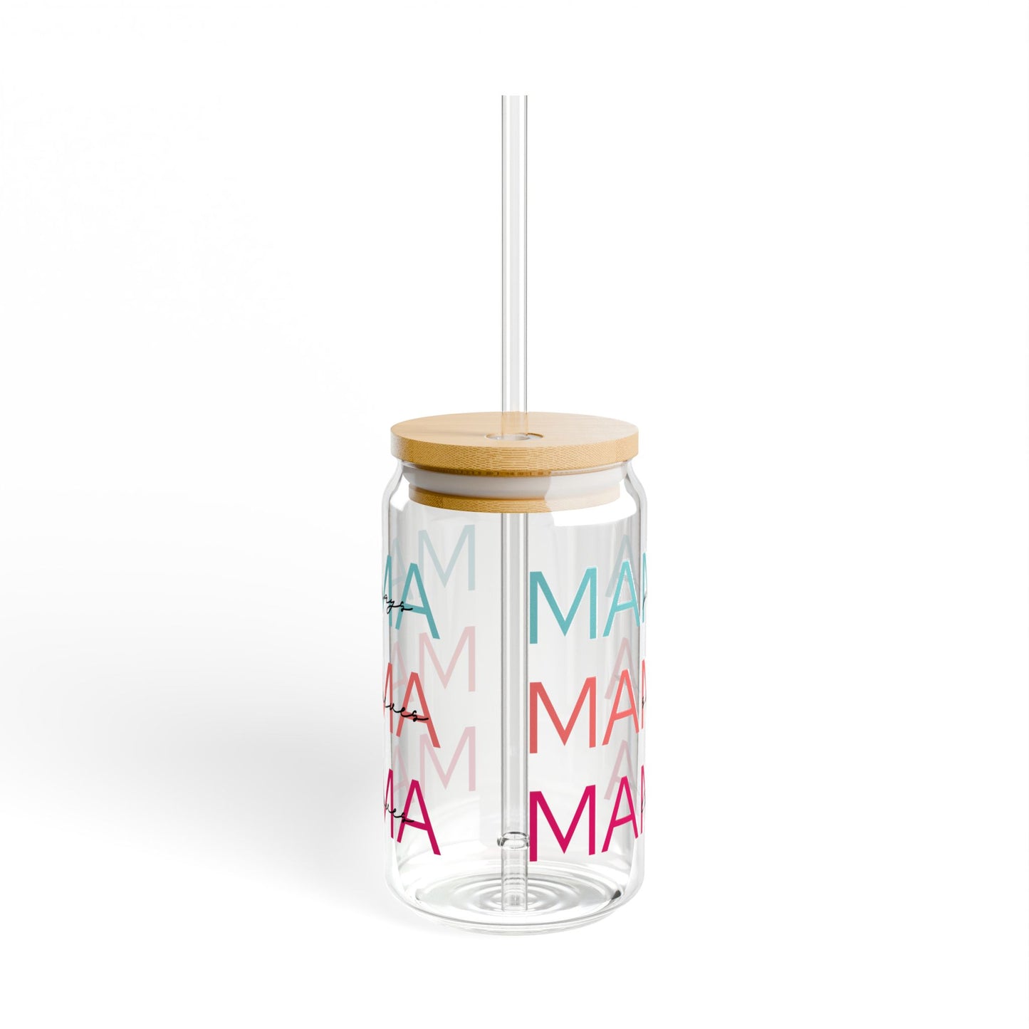 Mama Repeating Pattern Sipper Glass — 16oz Bamboo Lid Straw Tumbler