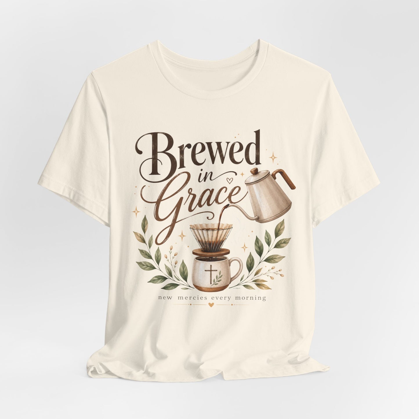 Brewed in Grace Coffee Tee — Faith & Coffee Graphic T-Shirt