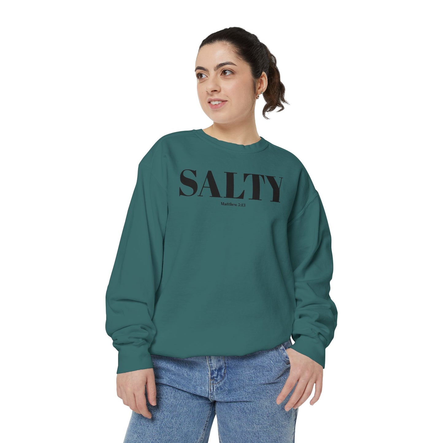 Salty Graphic Sweatshirt — Beachy Minimalist Crewneck for Coastal Living