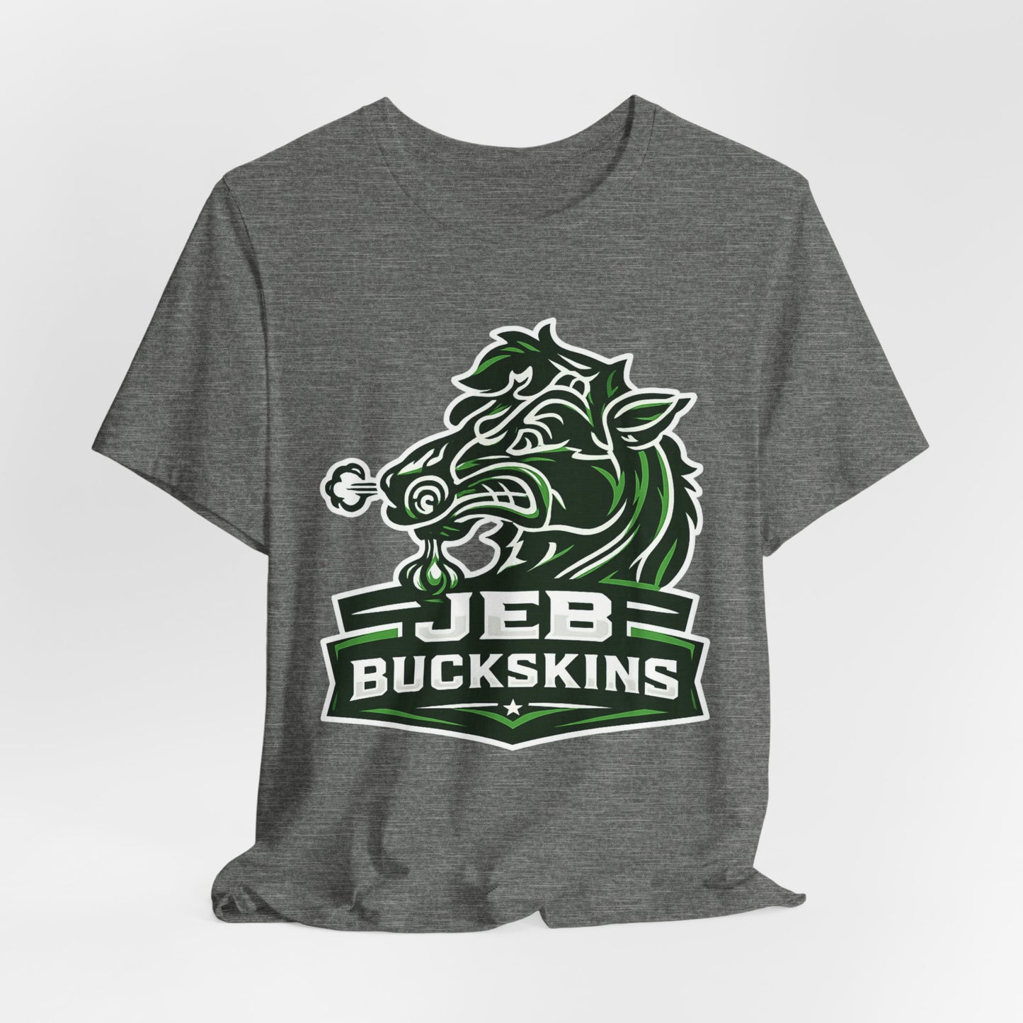 Jeb Buckskins Team Logo T-Shirt — Mascot Sports Tee (White)