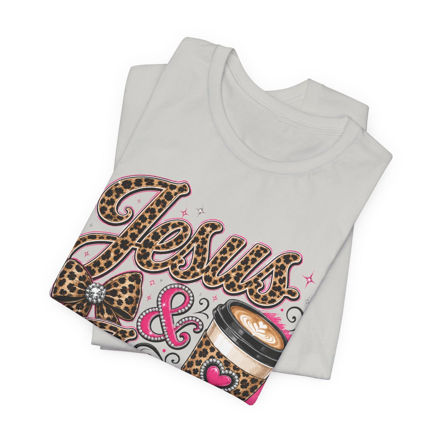 Jesus & Java Leopard Coffee Tee — Faith-Inspired Graphic T-Shirt