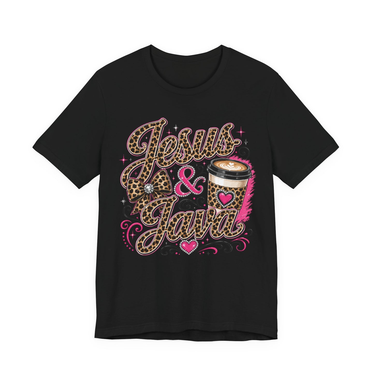 Jesus & Java Leopard Coffee Tee — Faith-Inspired Graphic T-Shirt