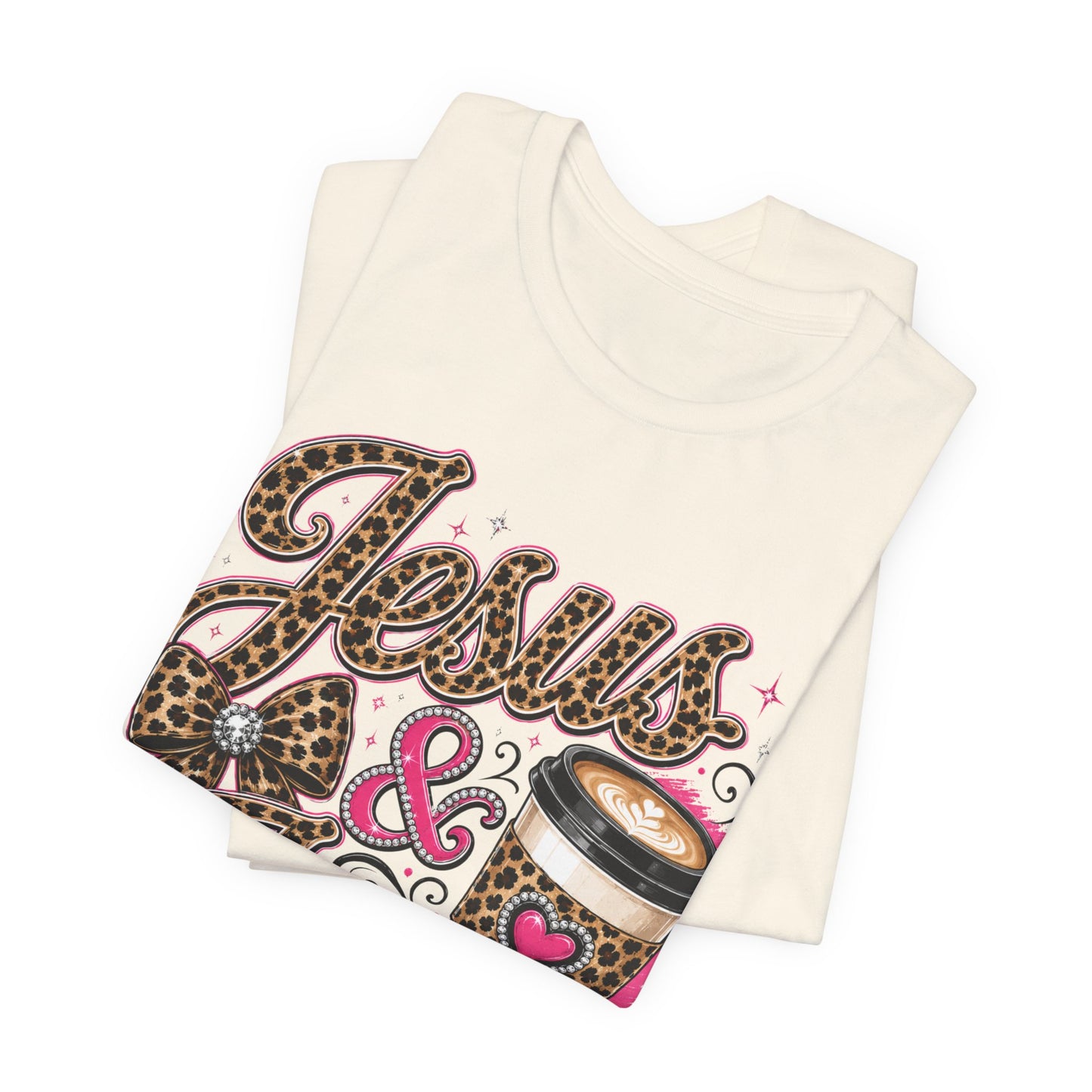 Jesus & Java Leopard Coffee Tee — Faith-Inspired Graphic T-Shirt
