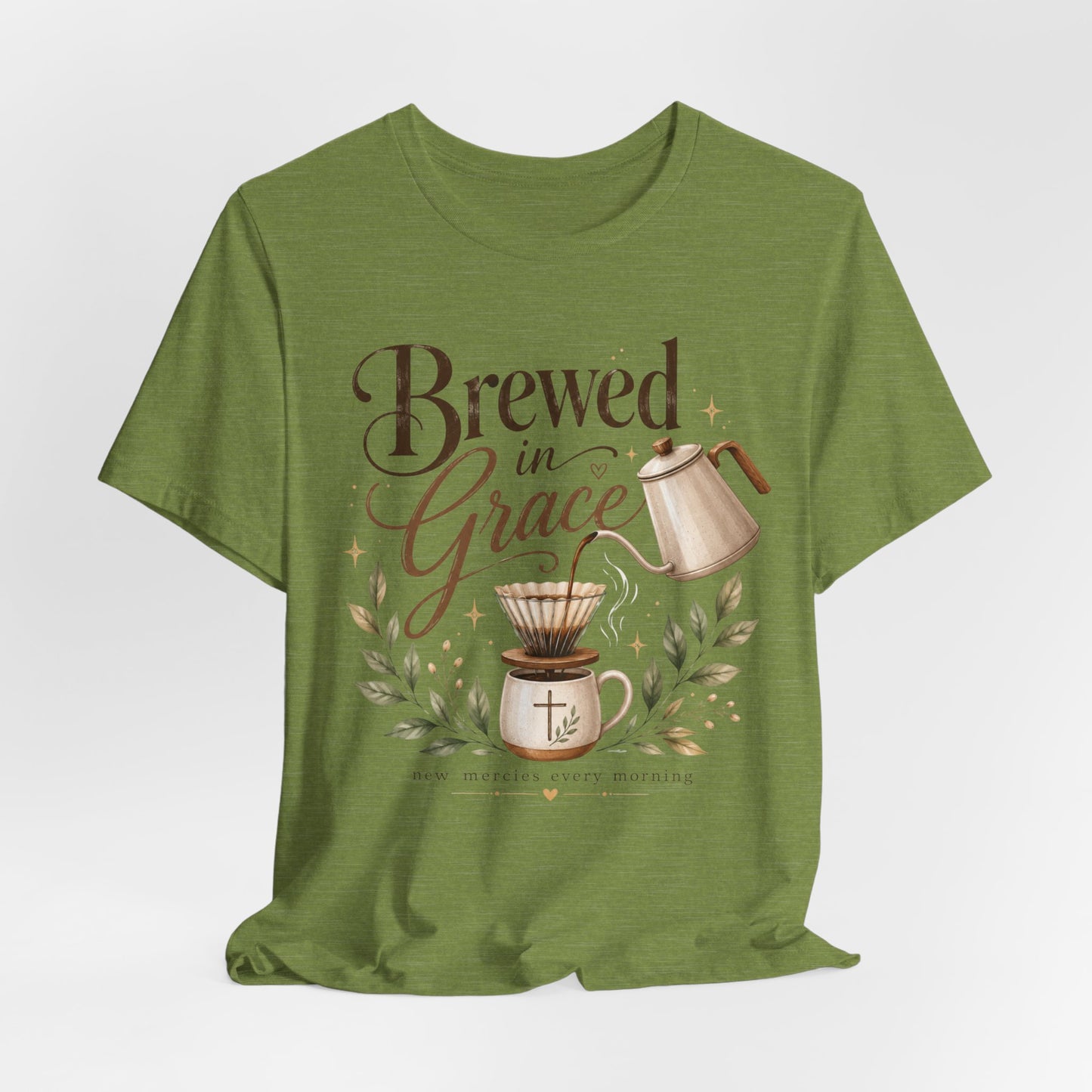 Brewed in Grace Coffee Tee — Faith & Coffee Graphic T-Shirt