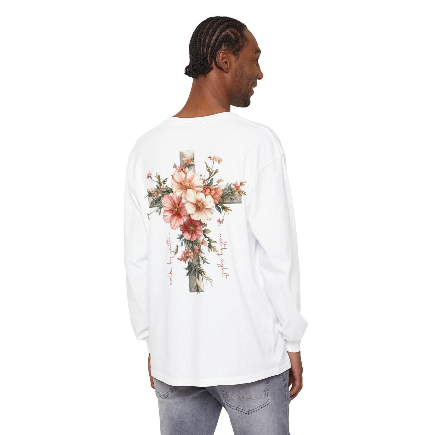 Jesus Is the Light Floral Cross Long Sleeve Tee