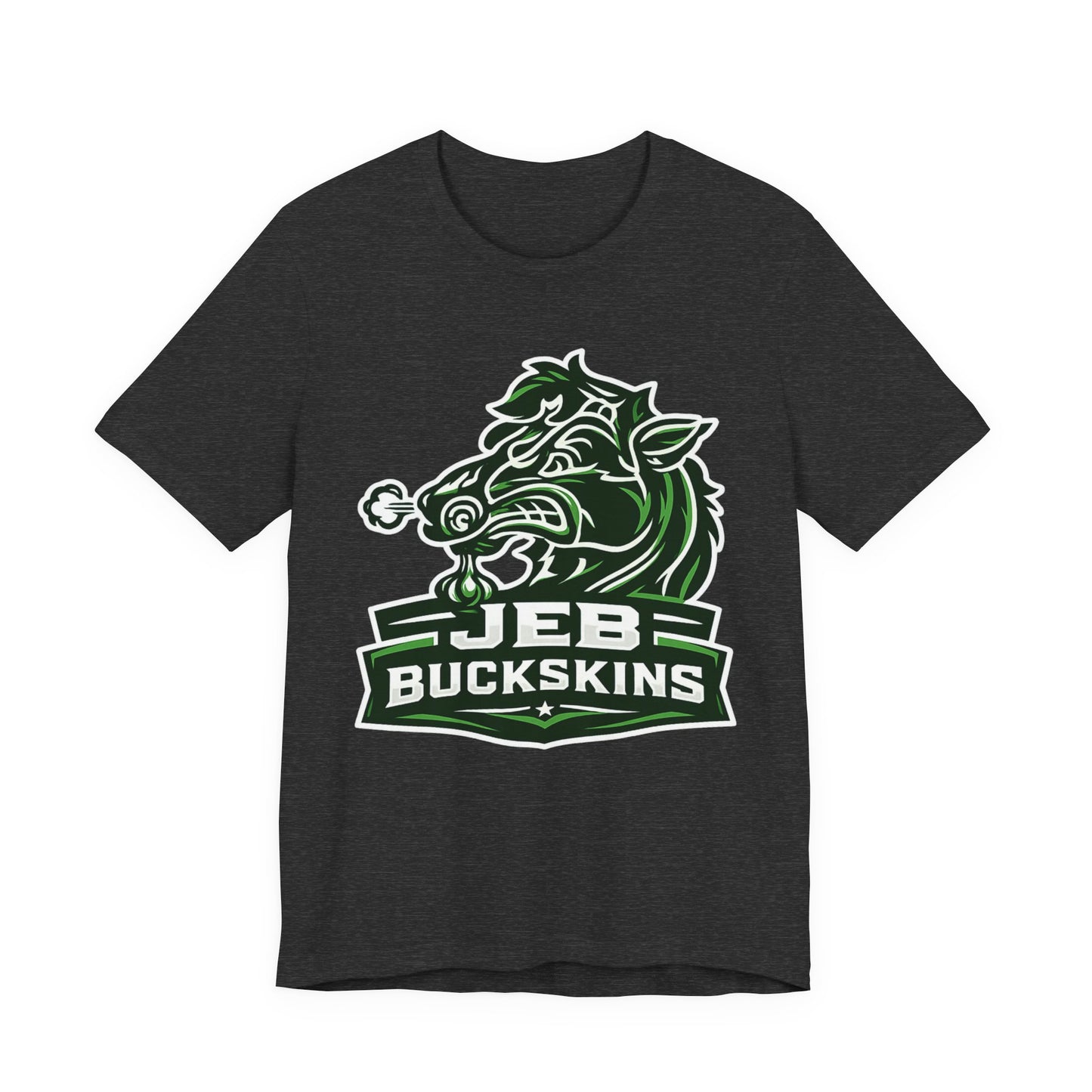 Jeb Buckskins Team Logo T-Shirt — Mascot Sports Tee (White)