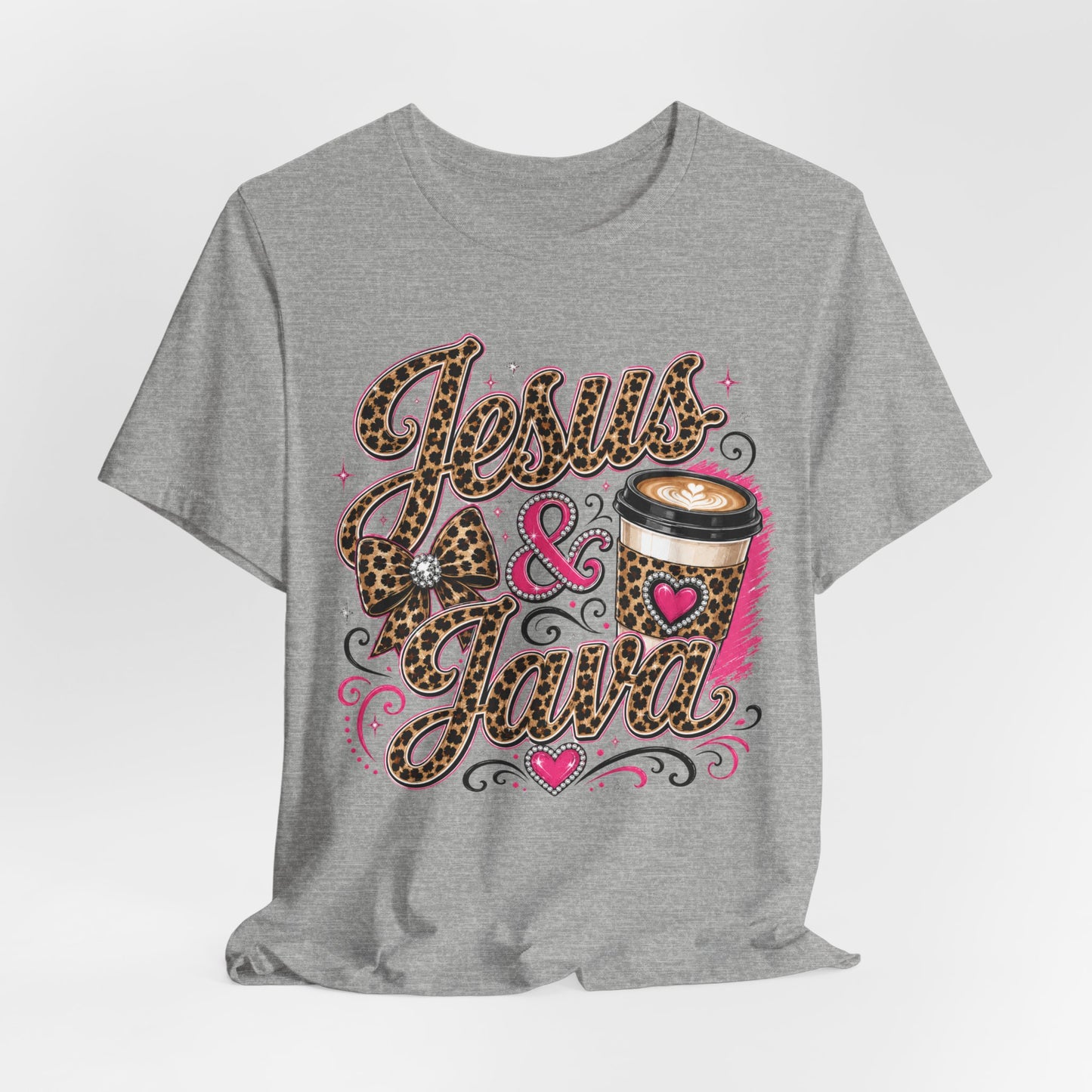 Jesus & Java Leopard Coffee Tee — Faith-Inspired Graphic T-Shirt
