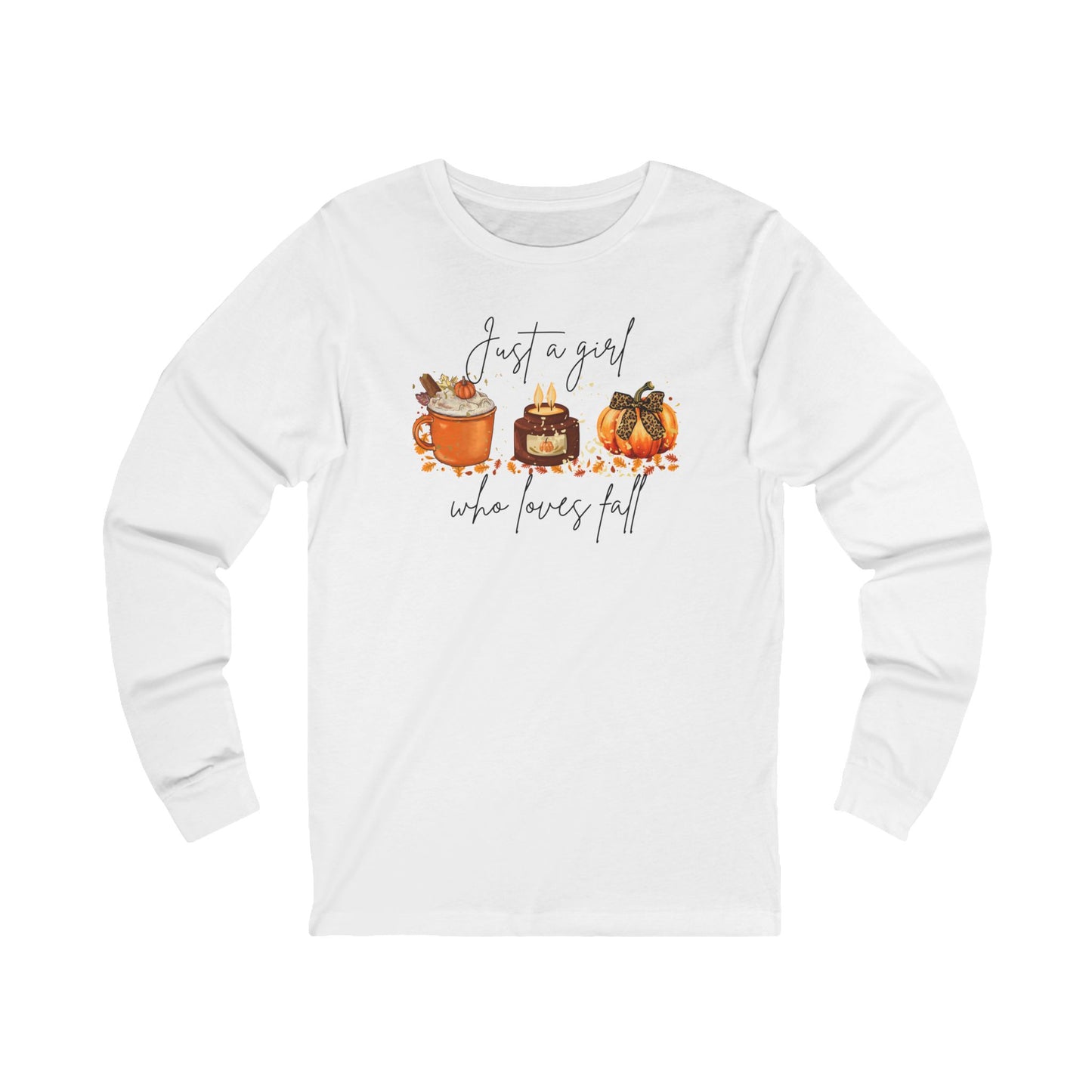 Fall Coffee & Pumpkin Long Sleeve Tee - "Just a Girl Who Loves Fall"