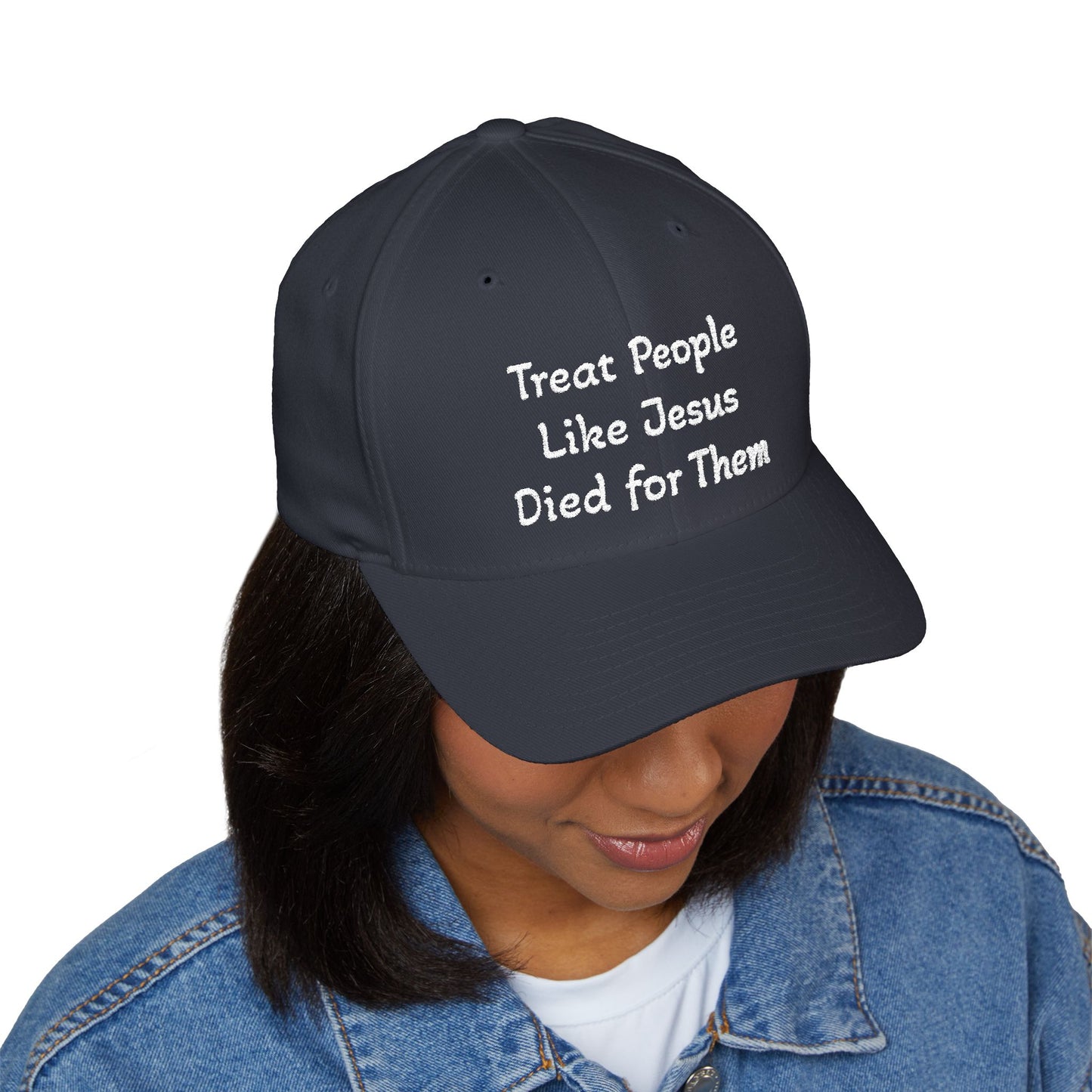 Embroidered Christian Baseball Cap — "Treat People Like Jesus Died for Them"