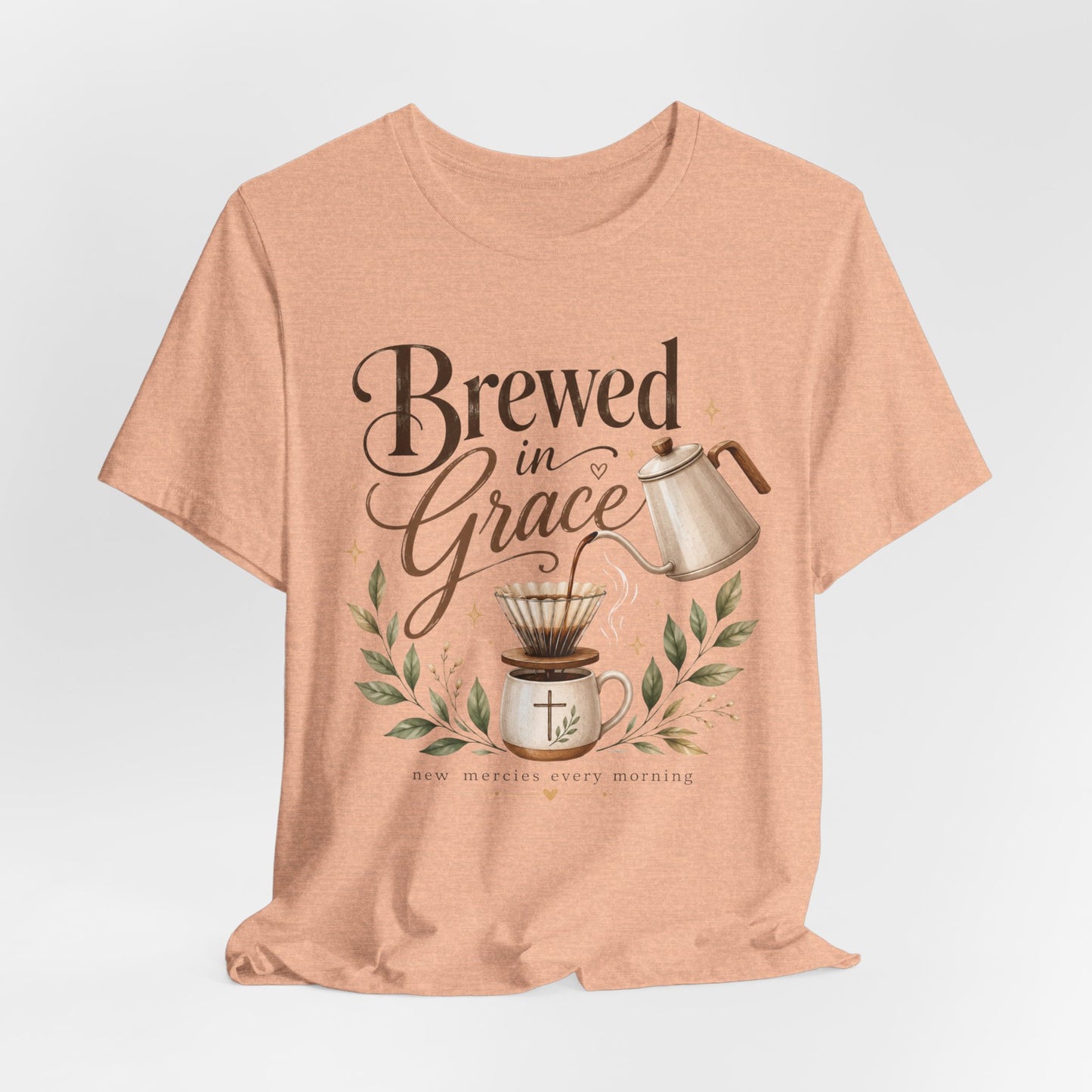 Brewed in Grace Coffee Tee — Faith & Coffee Graphic T-Shirt