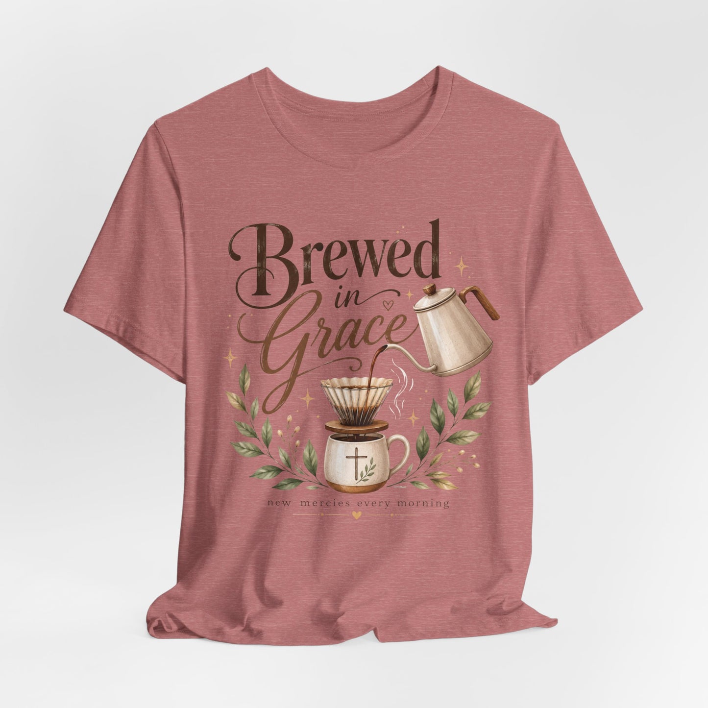 Brewed in Grace Coffee Tee — Faith & Coffee Graphic T-Shirt