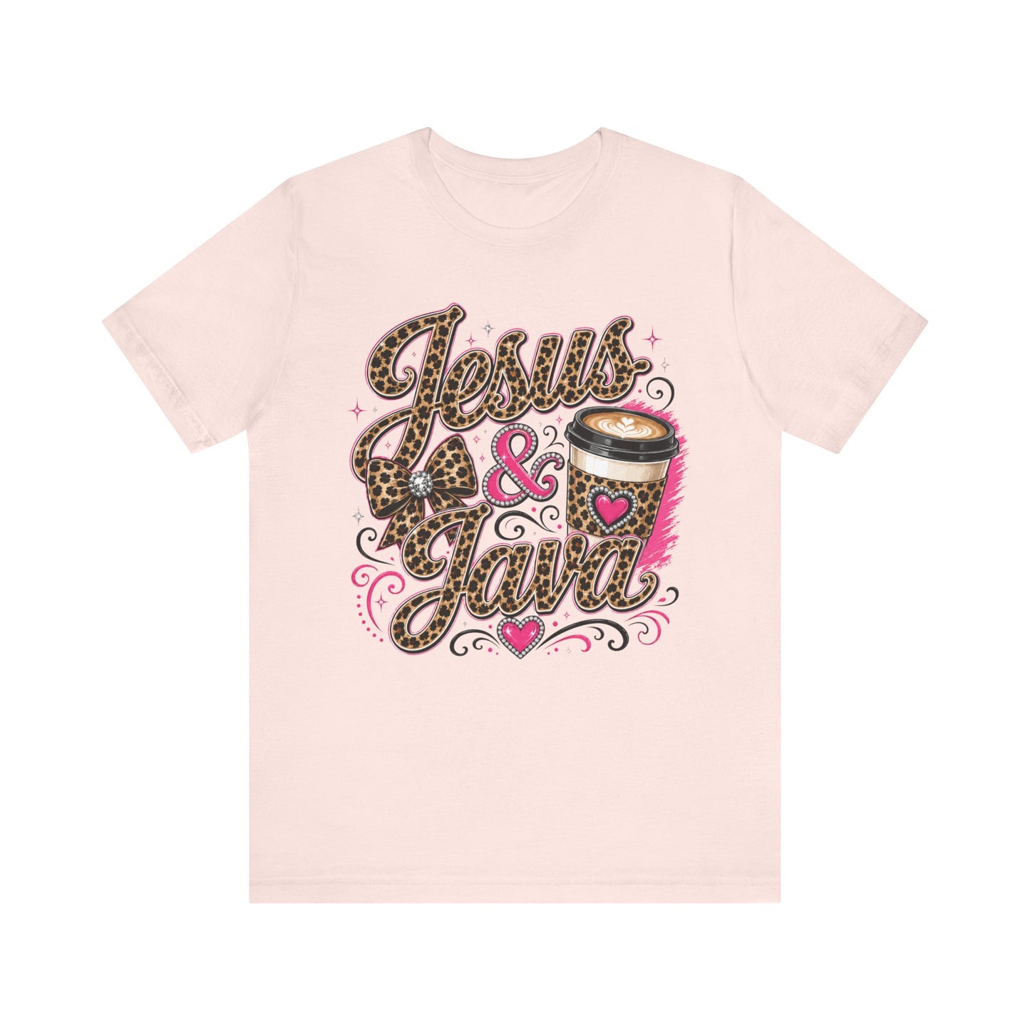 Jesus & Java Leopard Coffee Tee — Faith-Inspired Graphic T-Shirt