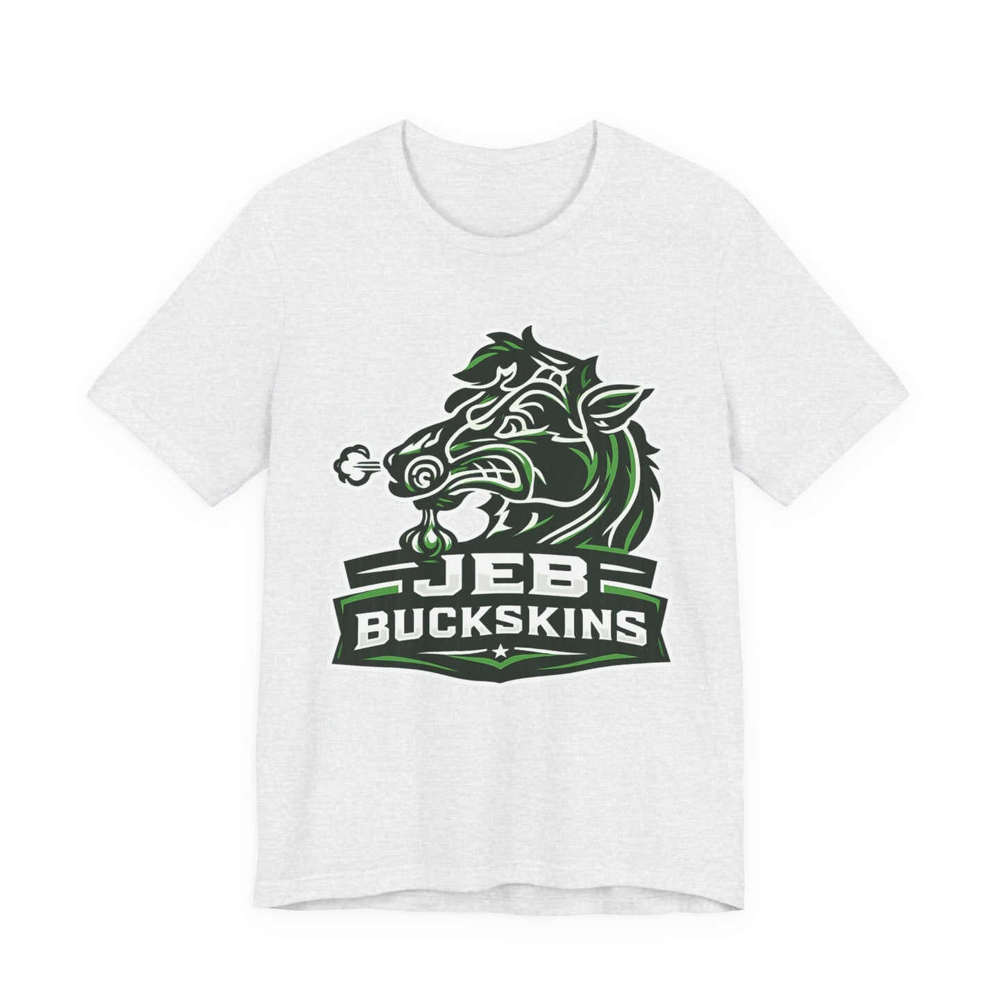 Jeb Buckskins Team Logo T-Shirt — Mascot Sports Tee (White)