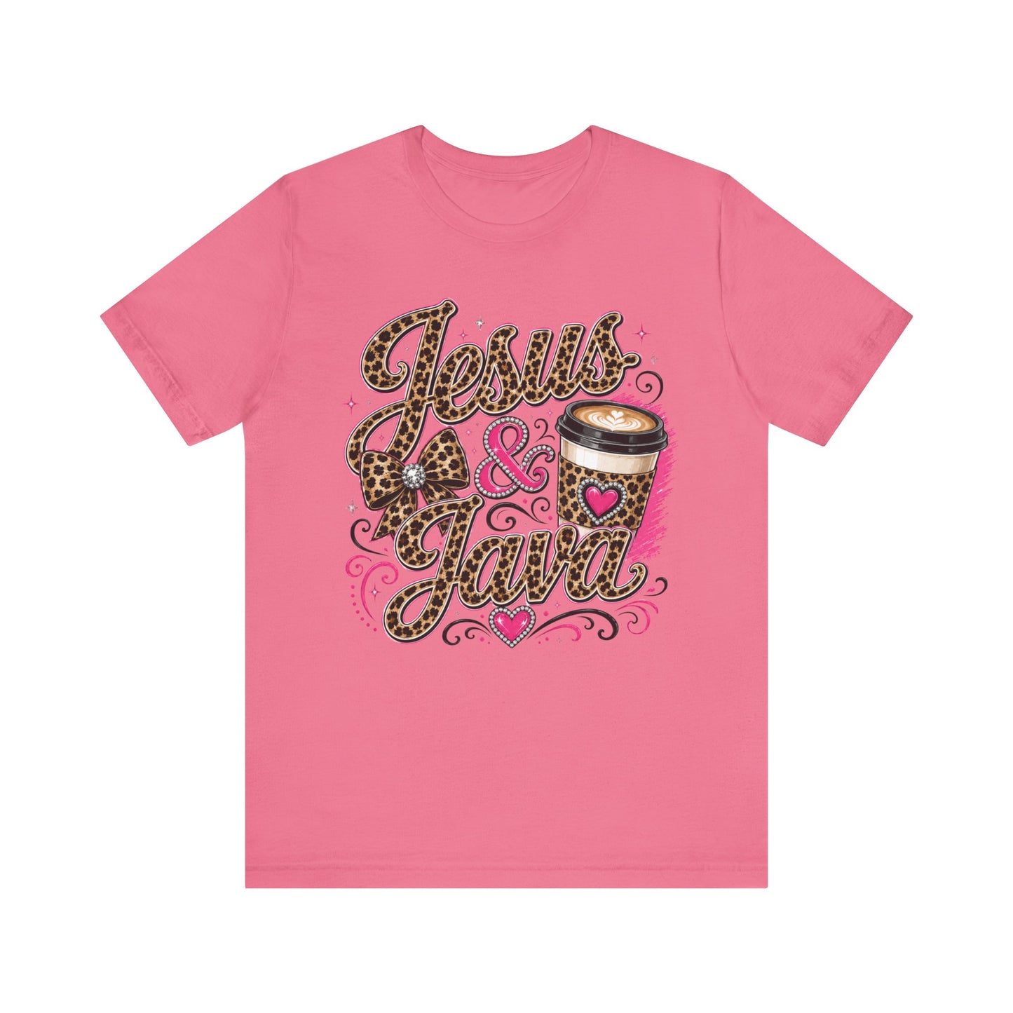 Jesus & Java Leopard Coffee Tee — Faith-Inspired Graphic T-Shirt