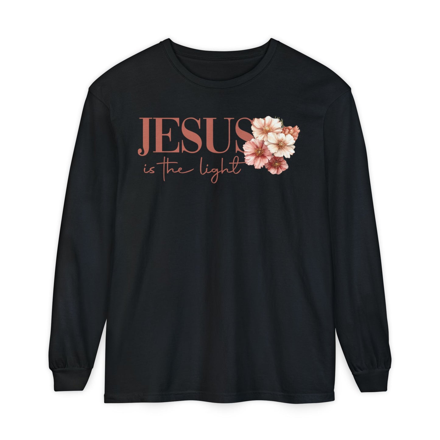 Jesus Is the Light Floral Cross Long Sleeve Tee