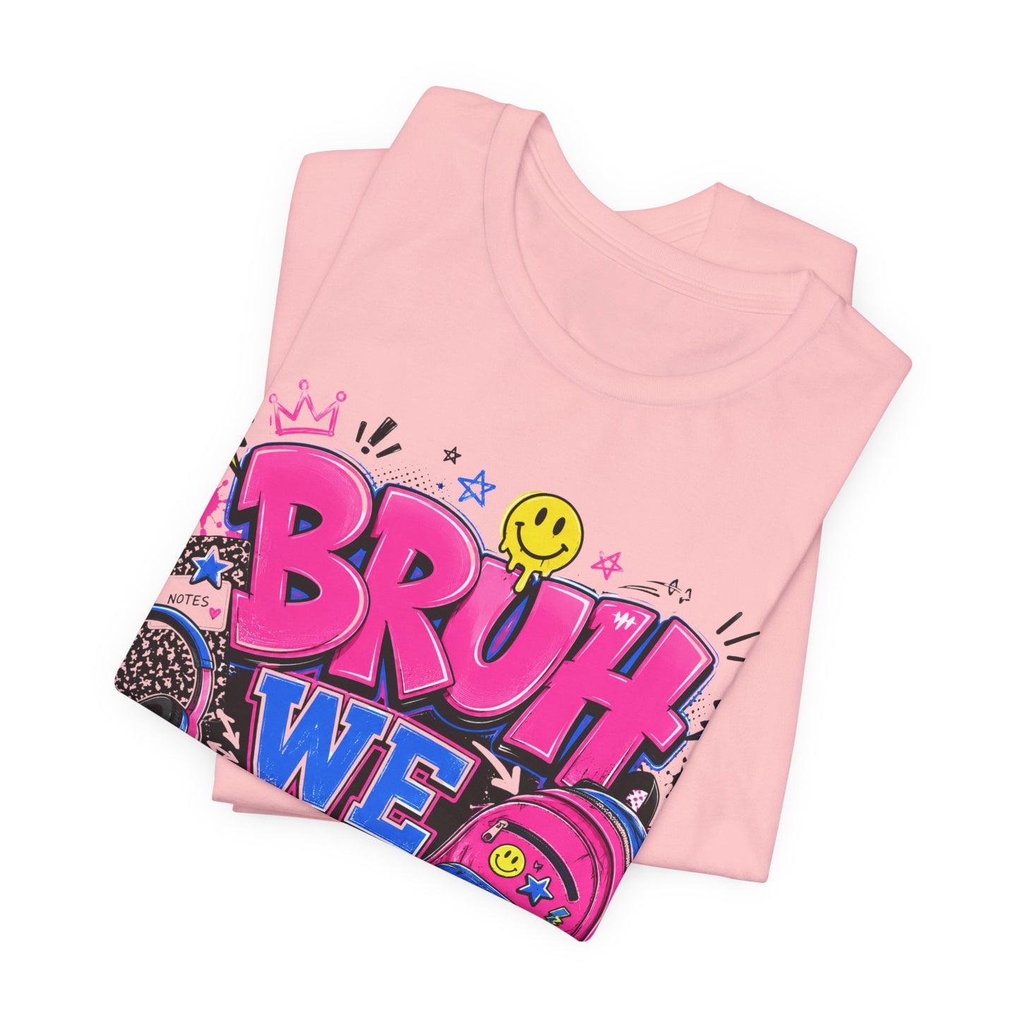 Bruh We Back T-Shirt — Retro School Backpack & Headphones Graphic Tee