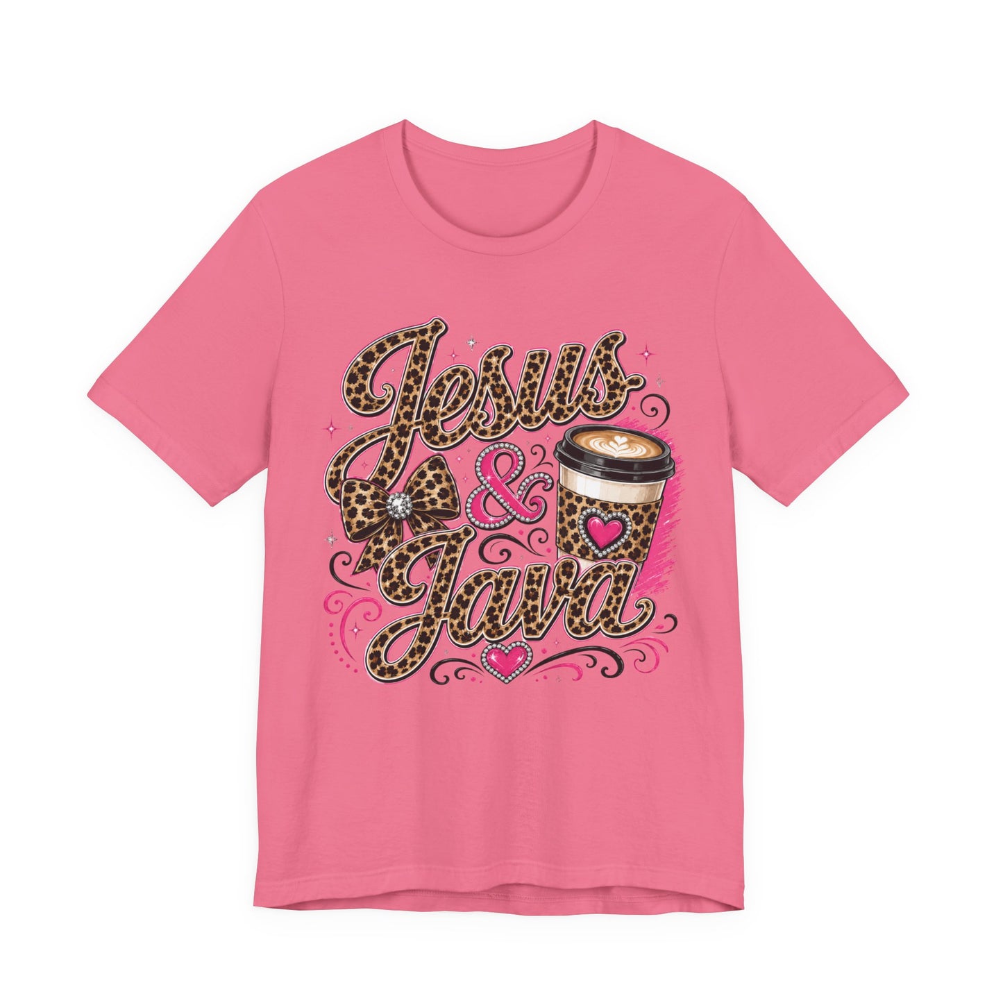 Jesus & Java Leopard Coffee Tee — Faith-Inspired Graphic T-Shirt