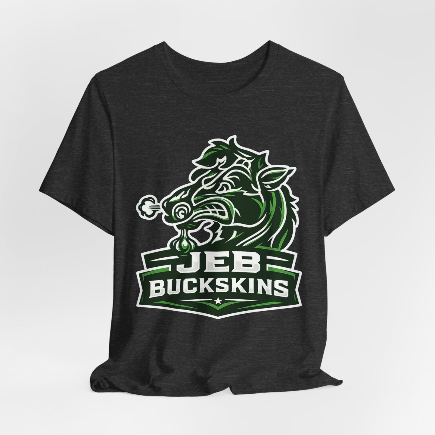 Jeb Buckskins Team Logo T-Shirt — Mascot Sports Tee (White)