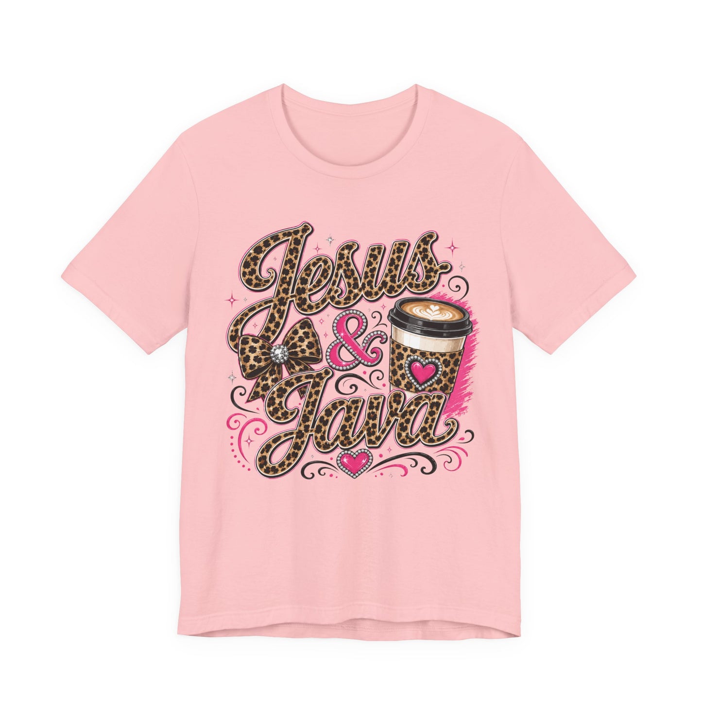 Jesus & Java Leopard Coffee Tee — Faith-Inspired Graphic T-Shirt