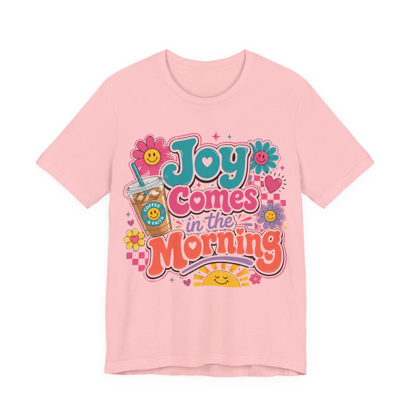 Joy Comes in the Morning Tee — Retro Floral Sunrise Coffee T‑Shirt