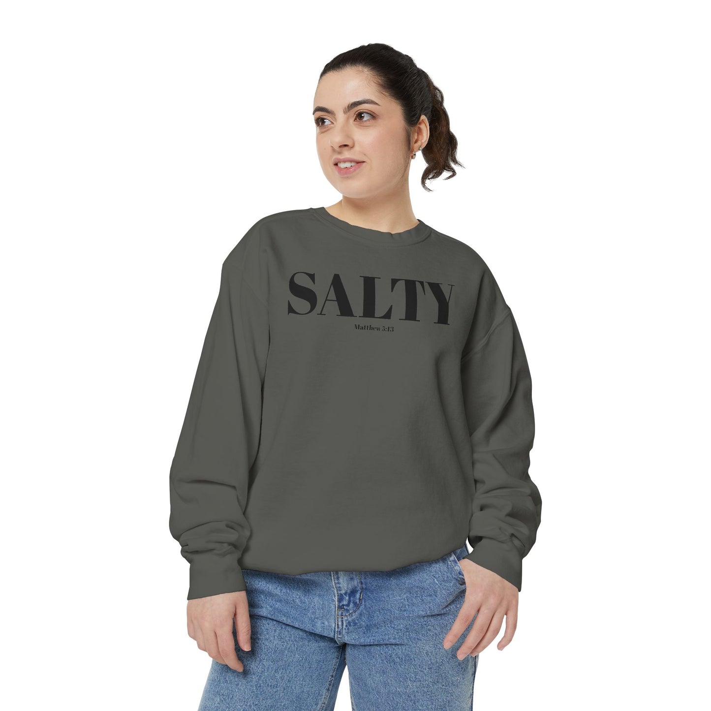 Salty Graphic Sweatshirt — Beachy Minimalist Crewneck for Coastal Living
